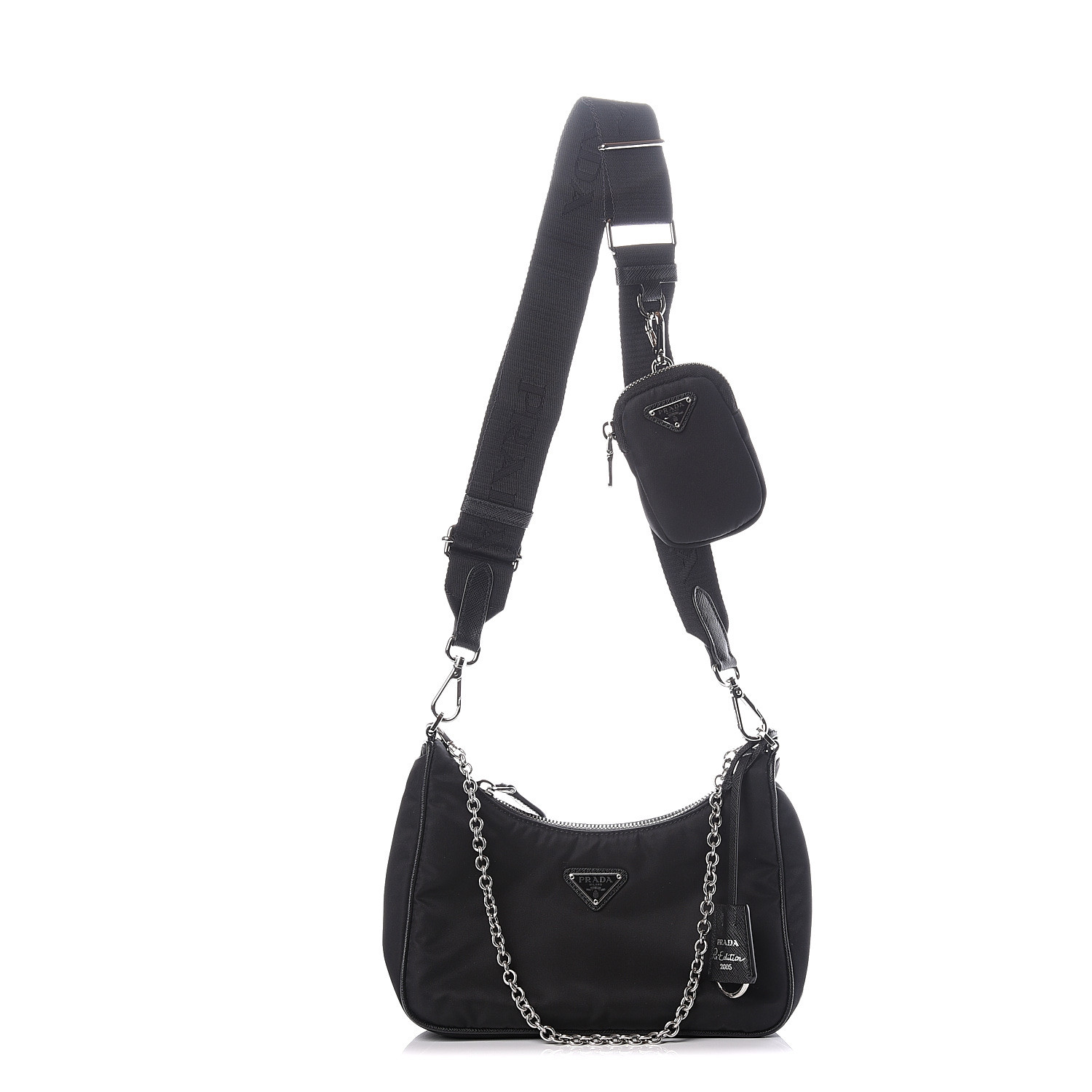 PRADA Nylon Re-Edition 2005 Shoulder Bag Black 548838 | FASHIONPHILE