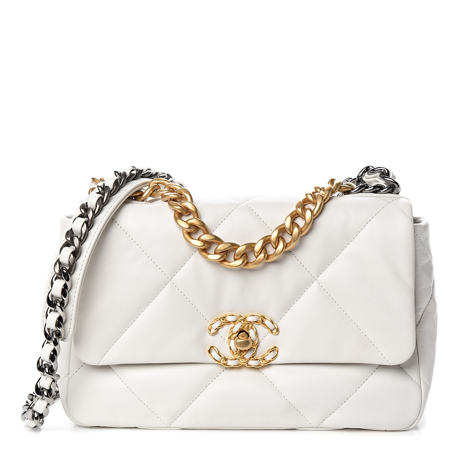CHANEL Goatskin Quilted Medium Chanel 19 Flap White 548878