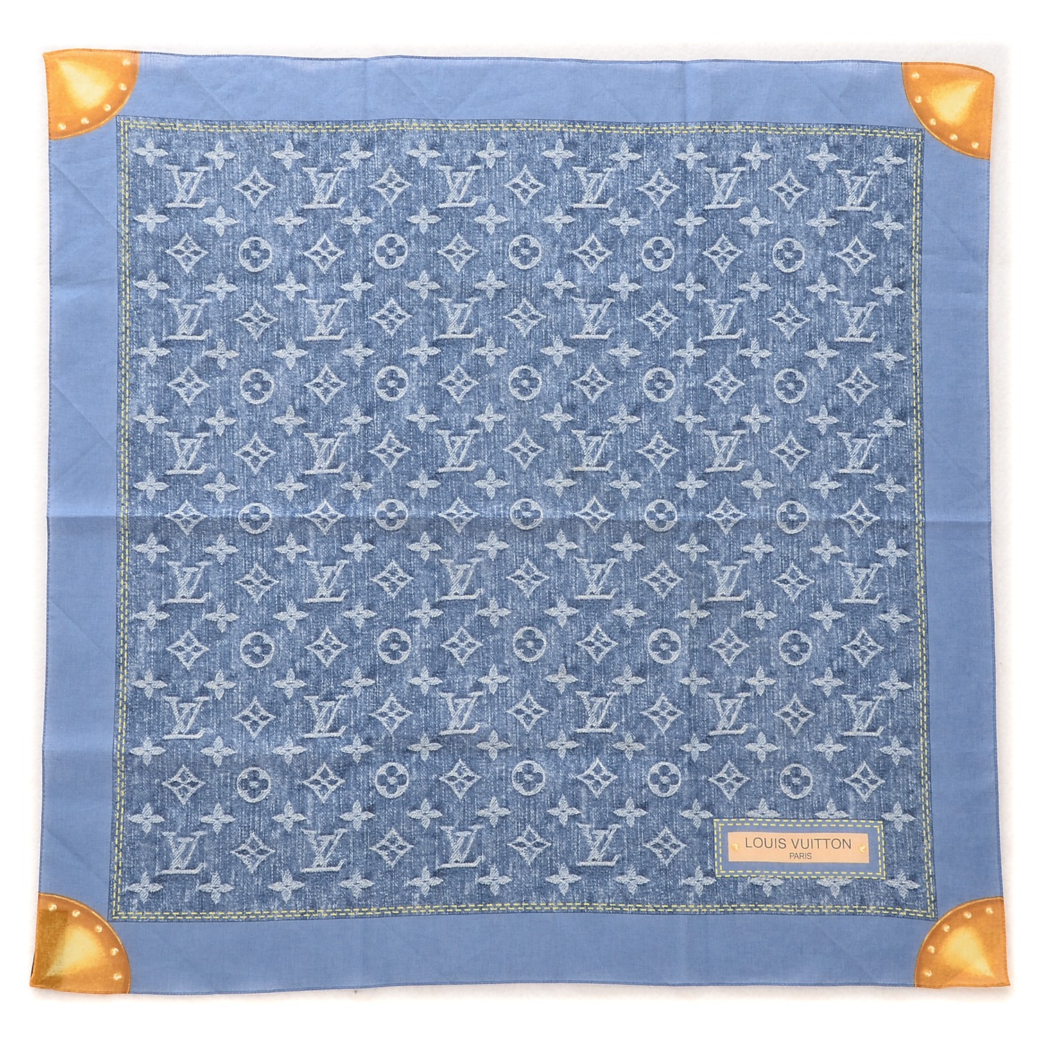 LOUIS VUITTON Silk Monogram Denim Bandana Scarf Blue 184984