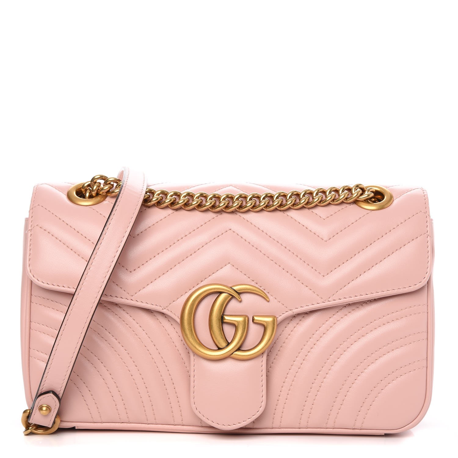GUCCI Calfskin Matelasse Small GG Marmont Shoulder Bag Perfect Pink 275394