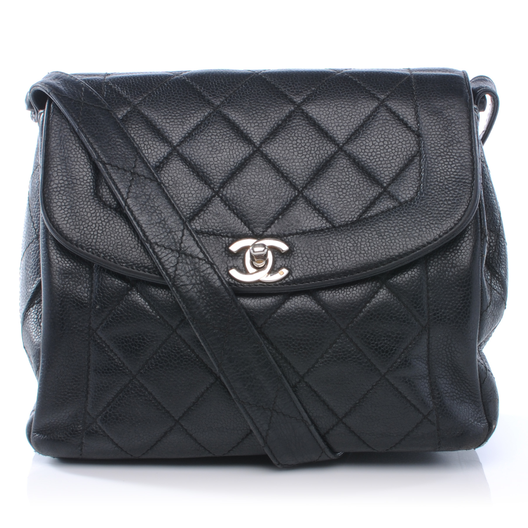 CHANEL Caviar Quilted Shoulder Flap Bag Black 39439