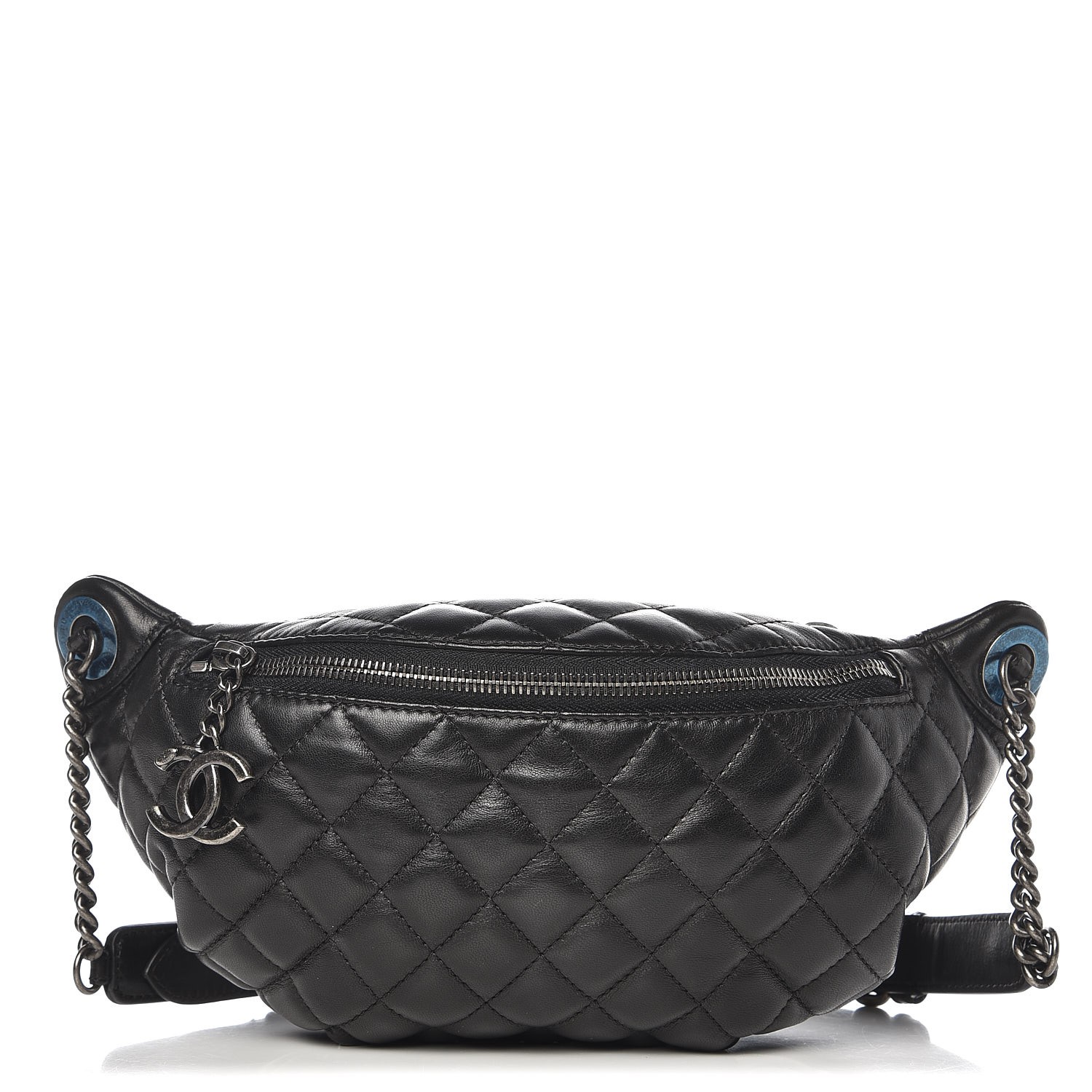CHANEL Lambskin Quilted Banane Waist Bag Fanny Pack Black 260058