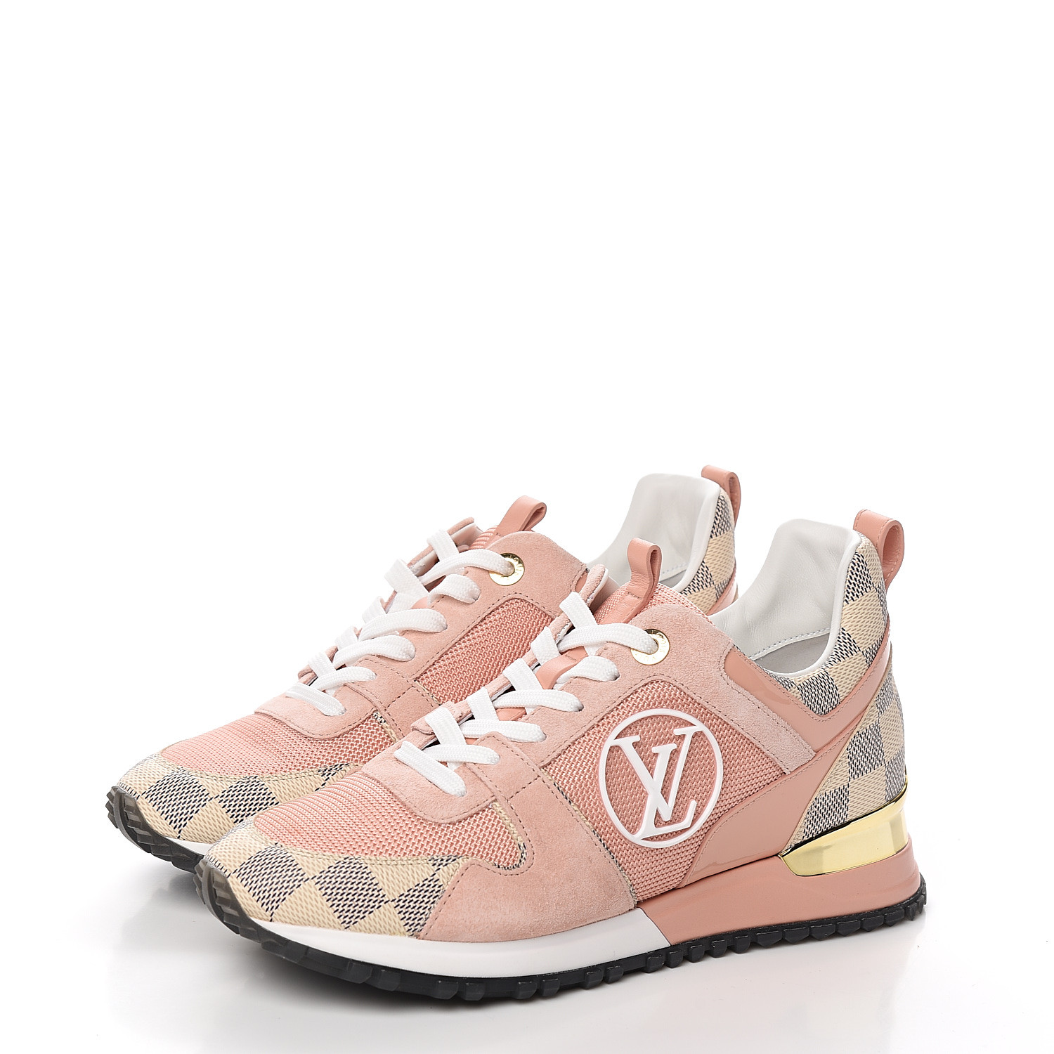 LOUIS VUITTON Suede Damier Azur Run Away Sneakers 36 Pink 564663 ...