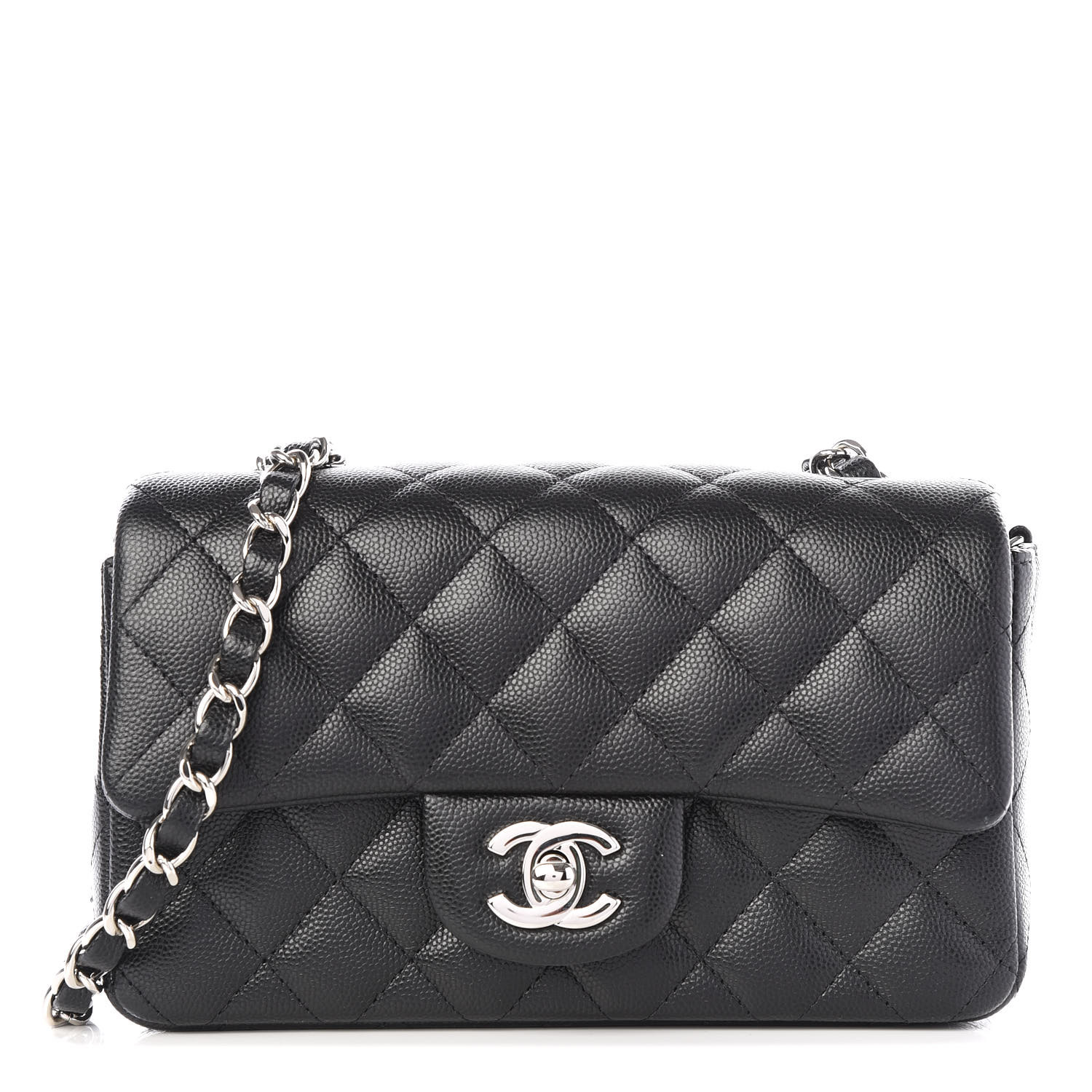 caviar quilted mini top handle rectangular flap black