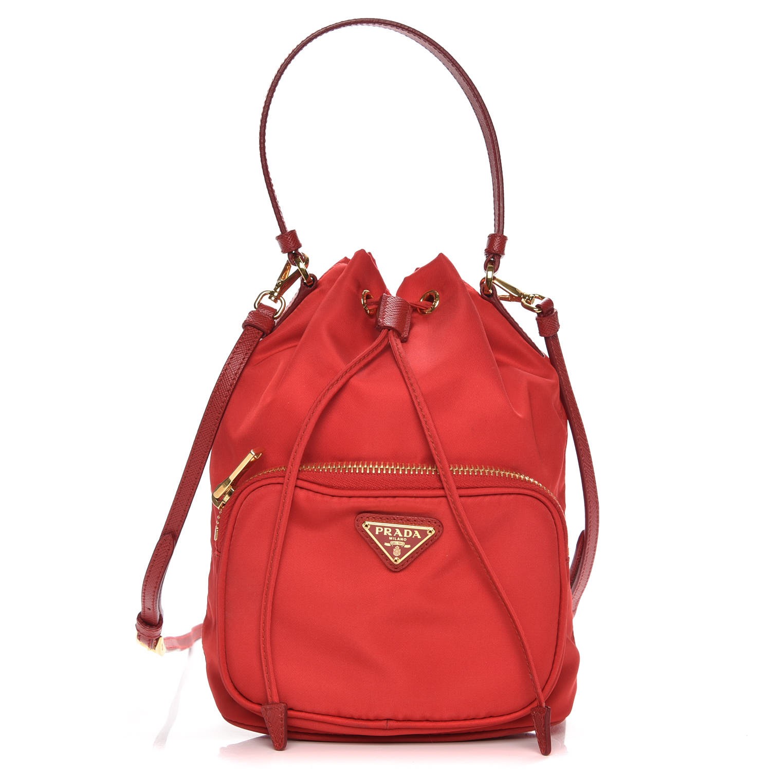 prada red bucket bag