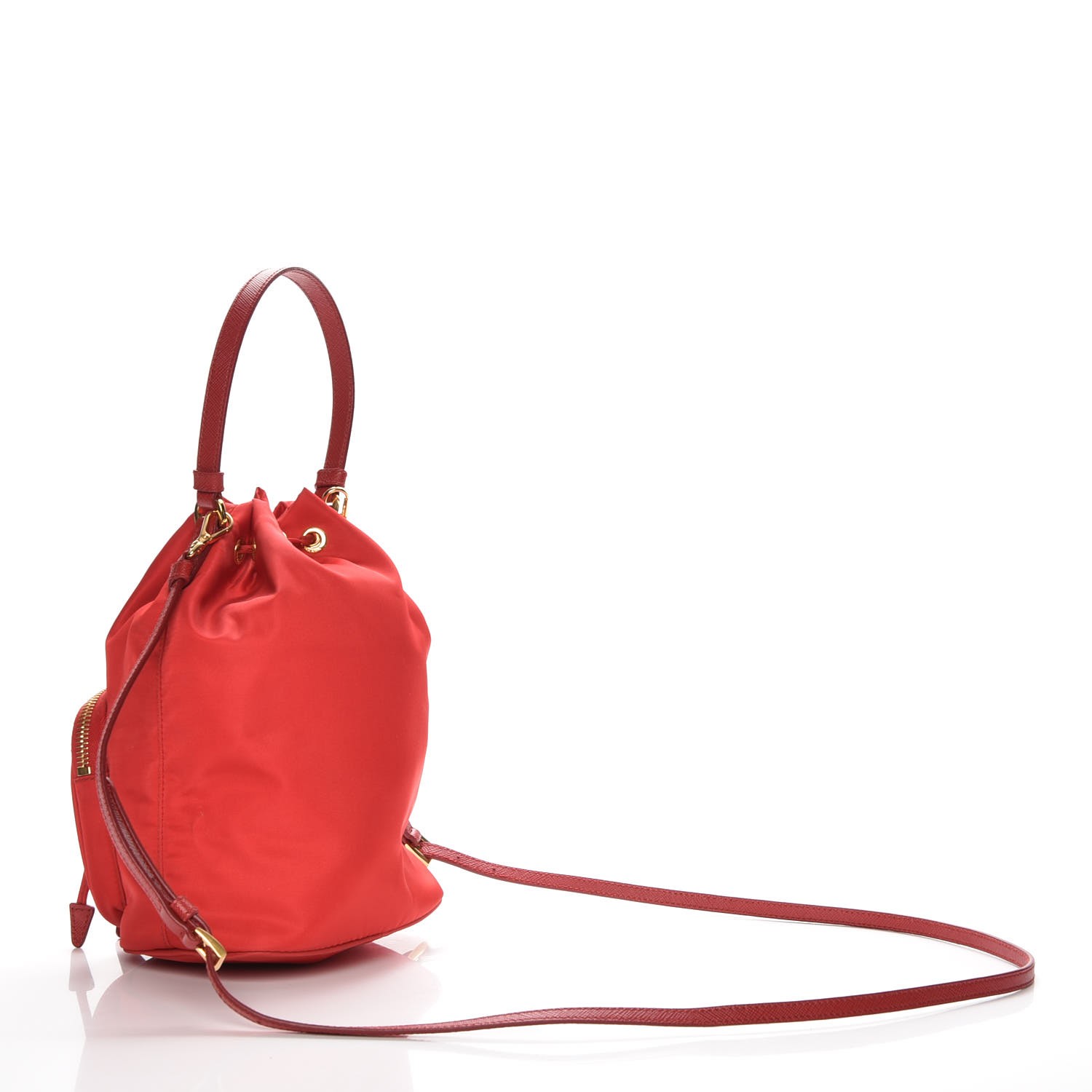 PRADA Saffiano Tessuto Nylon Mini Bucket Crossbody Bag Rosso 218133