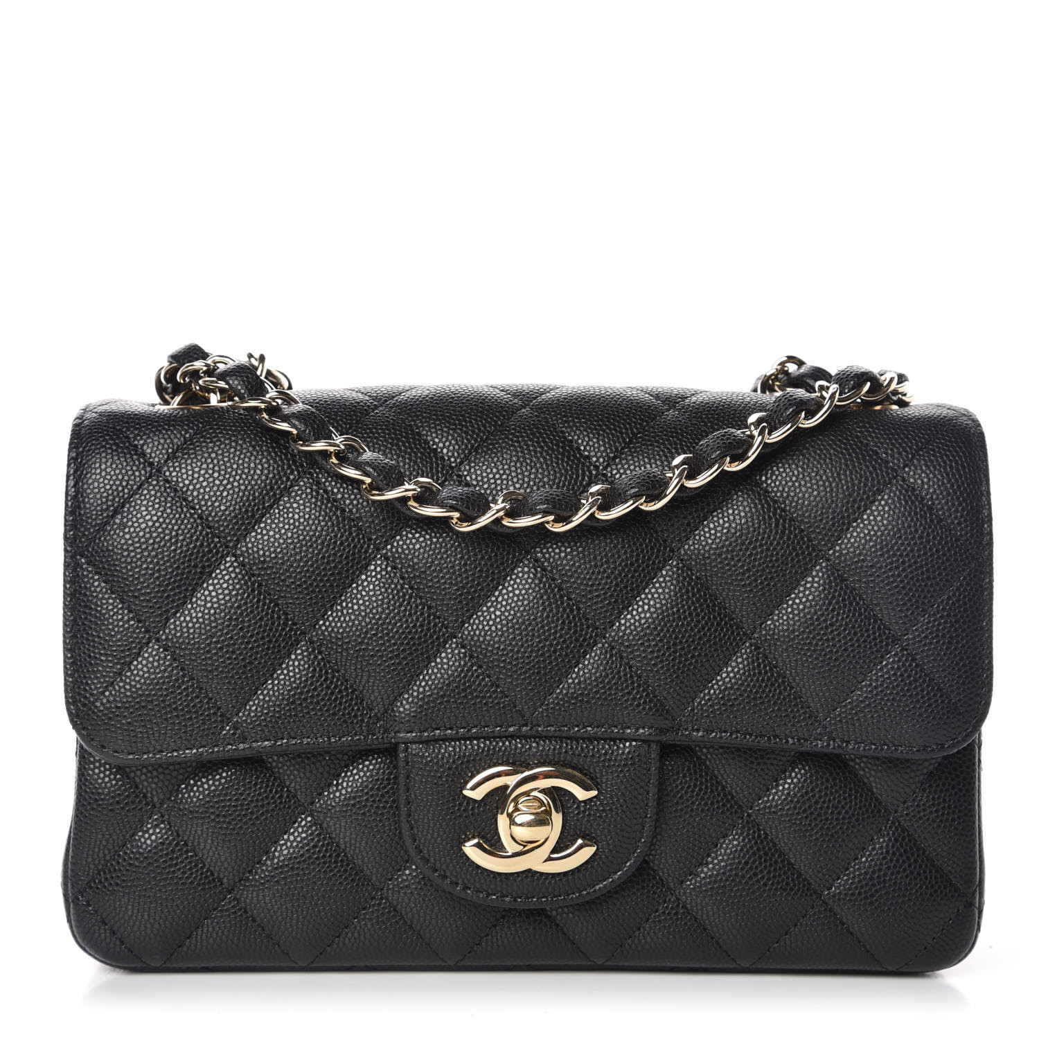 caviar quilted mini top handle rectangular flap black
