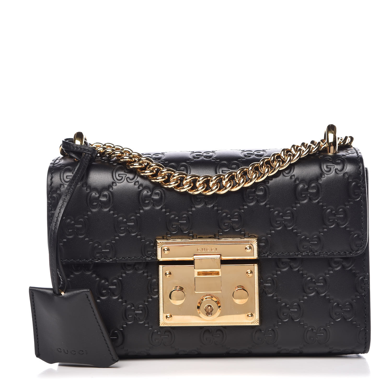 GUCCI Guccissima Small Padlock Shoulder Bag Black 372951