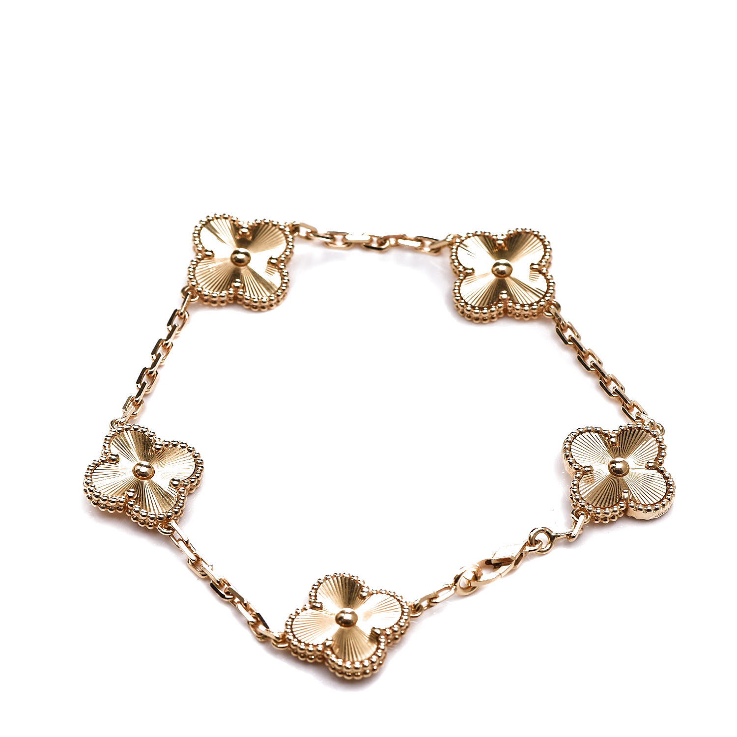 VAN CLEEF & ARPELS 18K Yellow Gold Guilloché 5 Motifs Vintage Alhambra