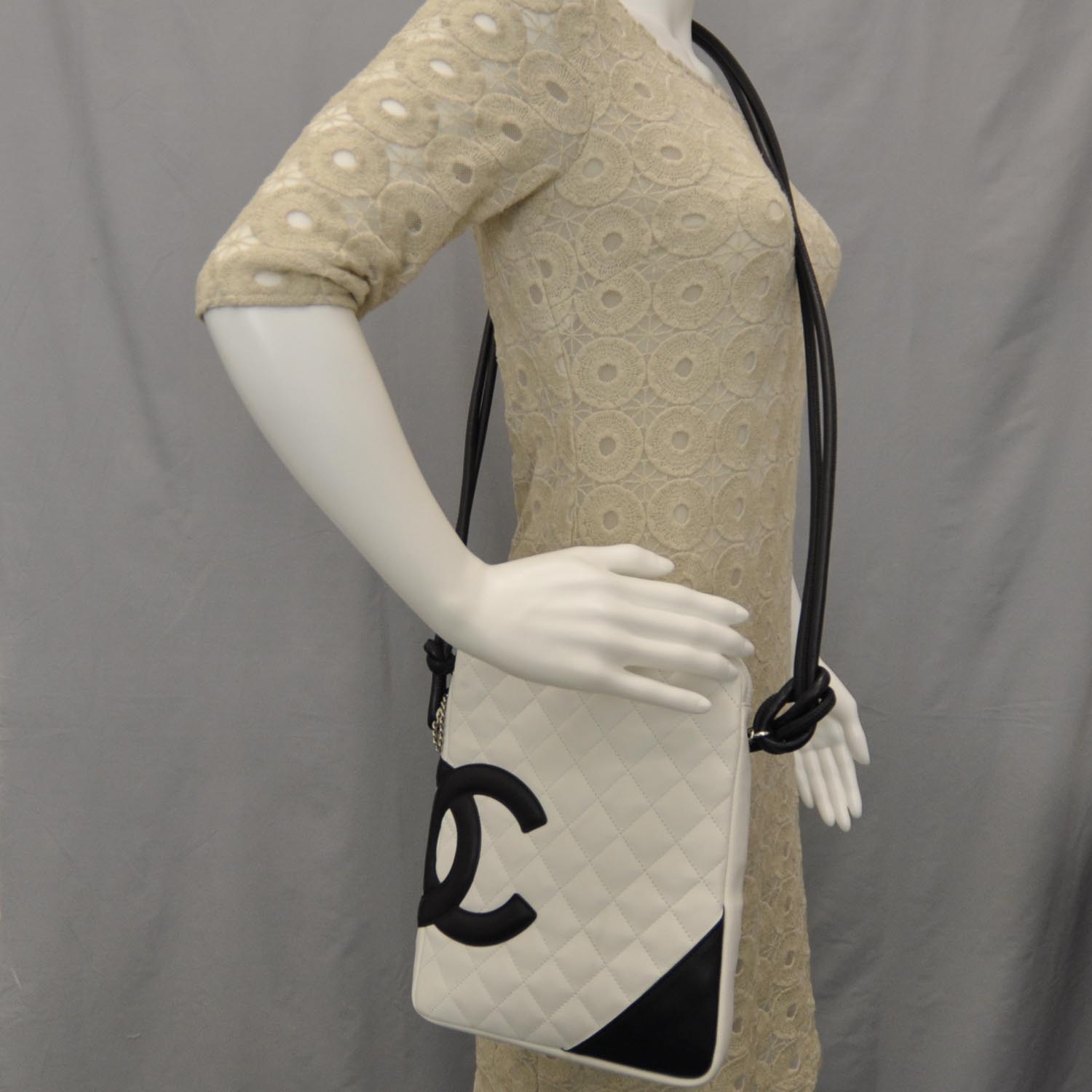 CHANEL Calfskin Quilted Cambon Messenger White Black 34341