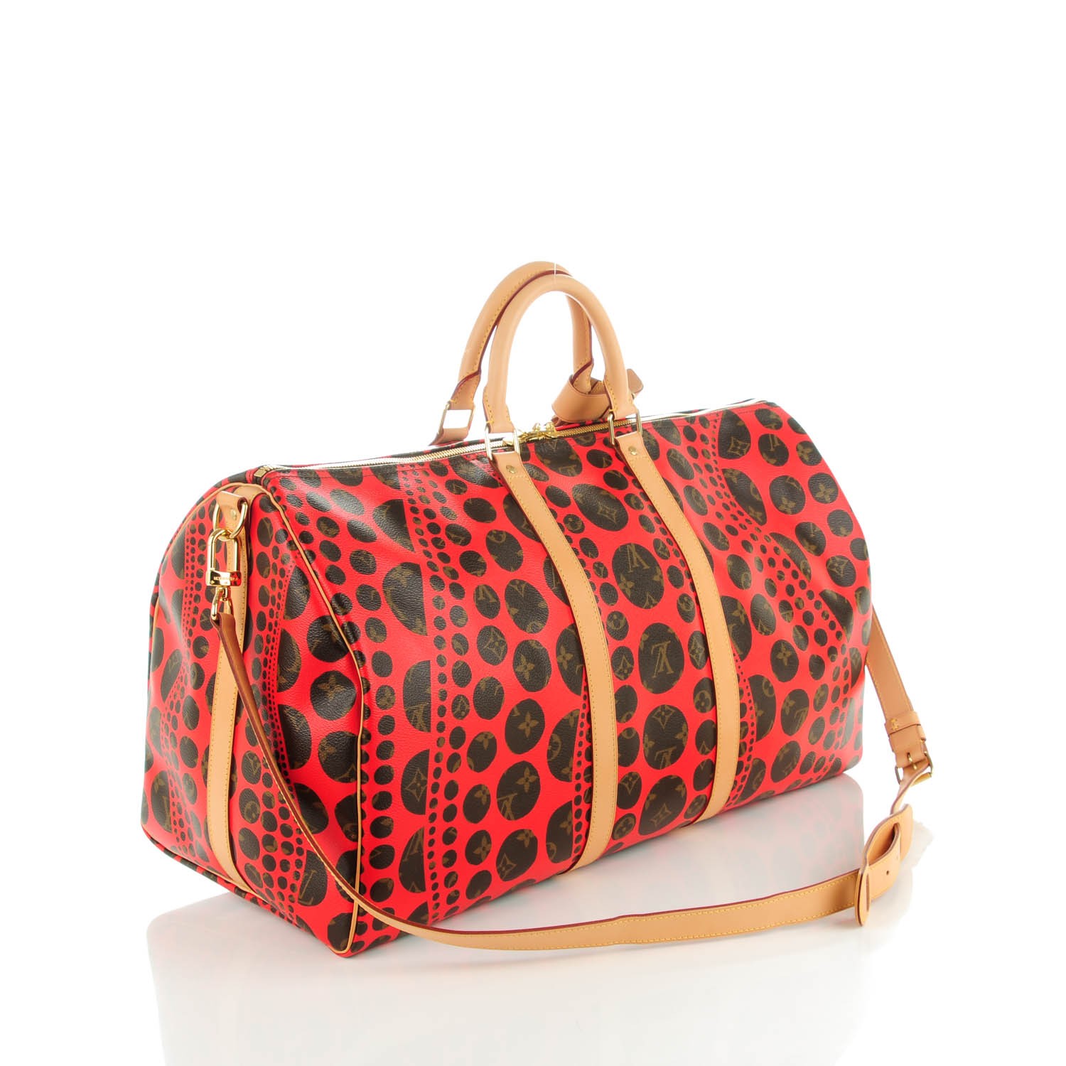 LOUIS VUITTON Monogram Kusama Pumpkin Dots Keepall Bandouliere 55 Red