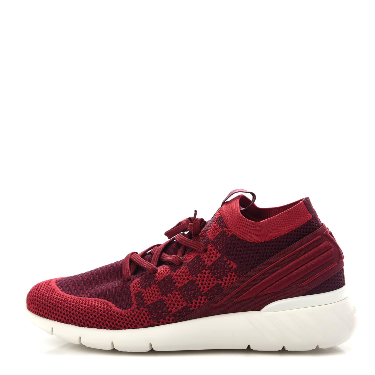 LOUIS VUITTON Knit Damier Fastlane Sneakers 7.5 Burgundy Red 705548 ...
