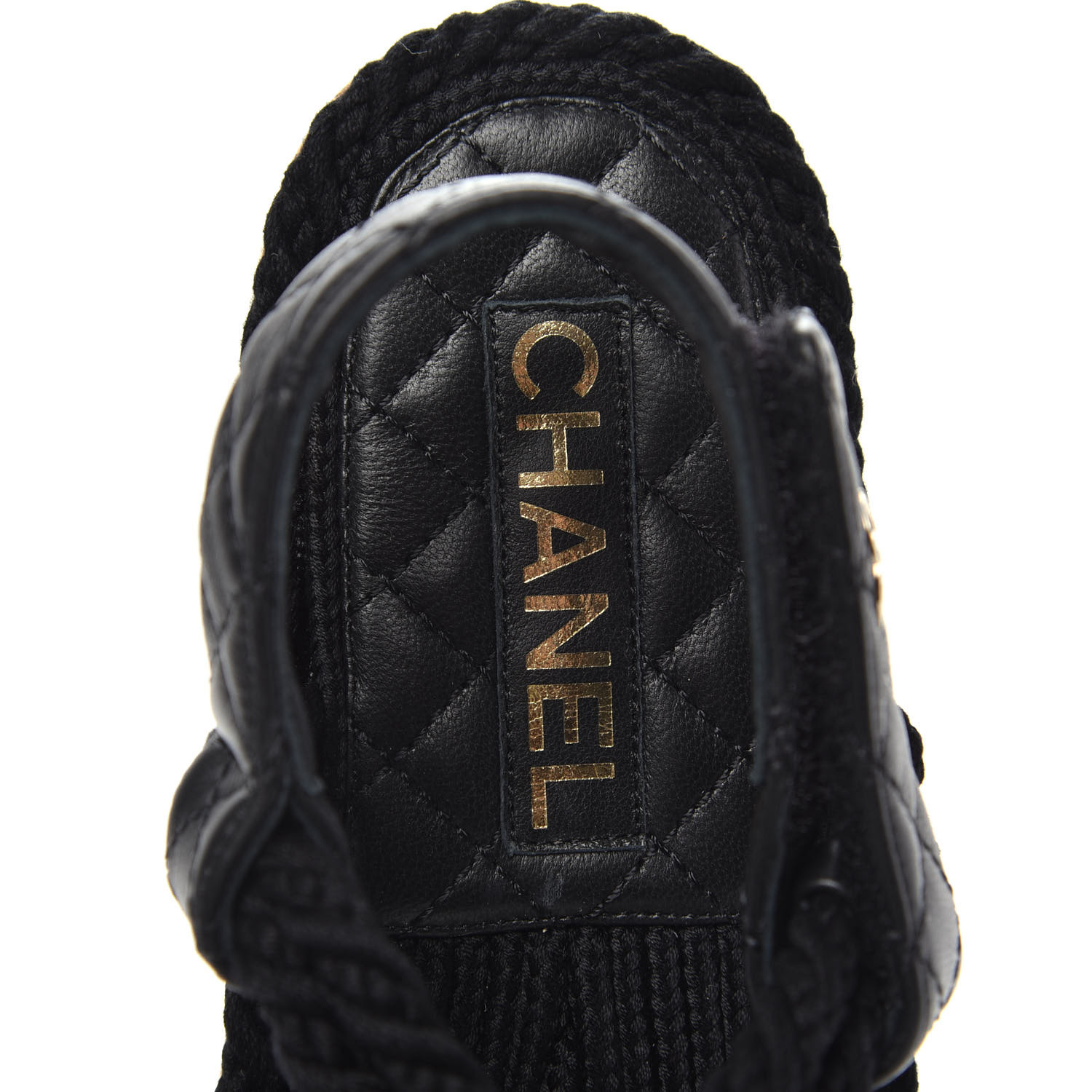 chanel cord and lambskin sandals black