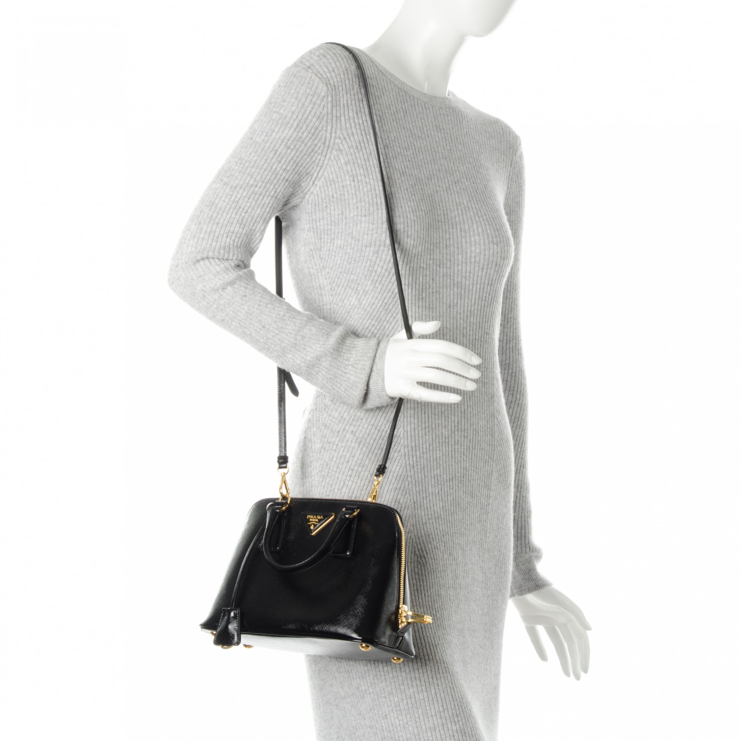 Prada Saffiano Vernice Small Promenade Bag Nero Black 175949
