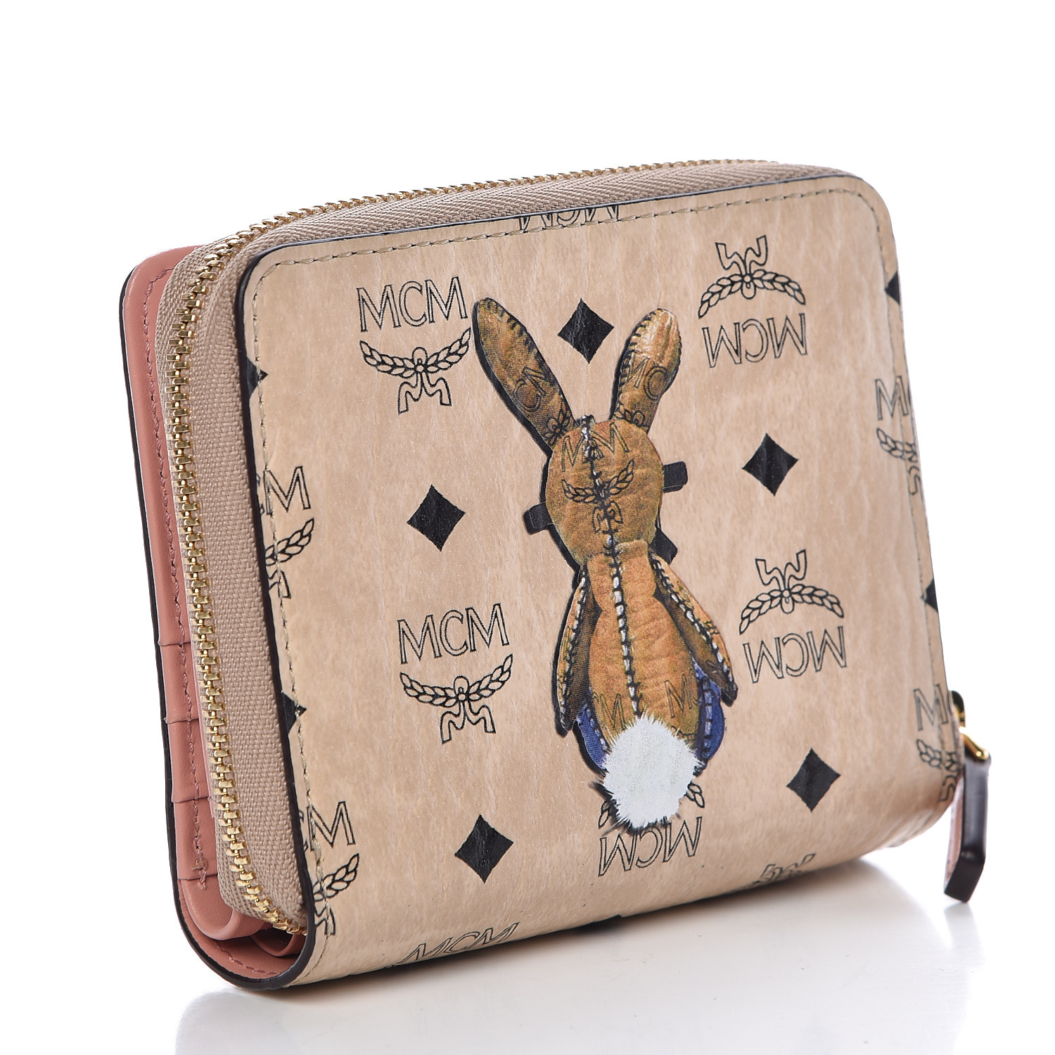 MCM Visetos Rabbit Zip Around Wallet Pink 475826 | FASHIONPHILE