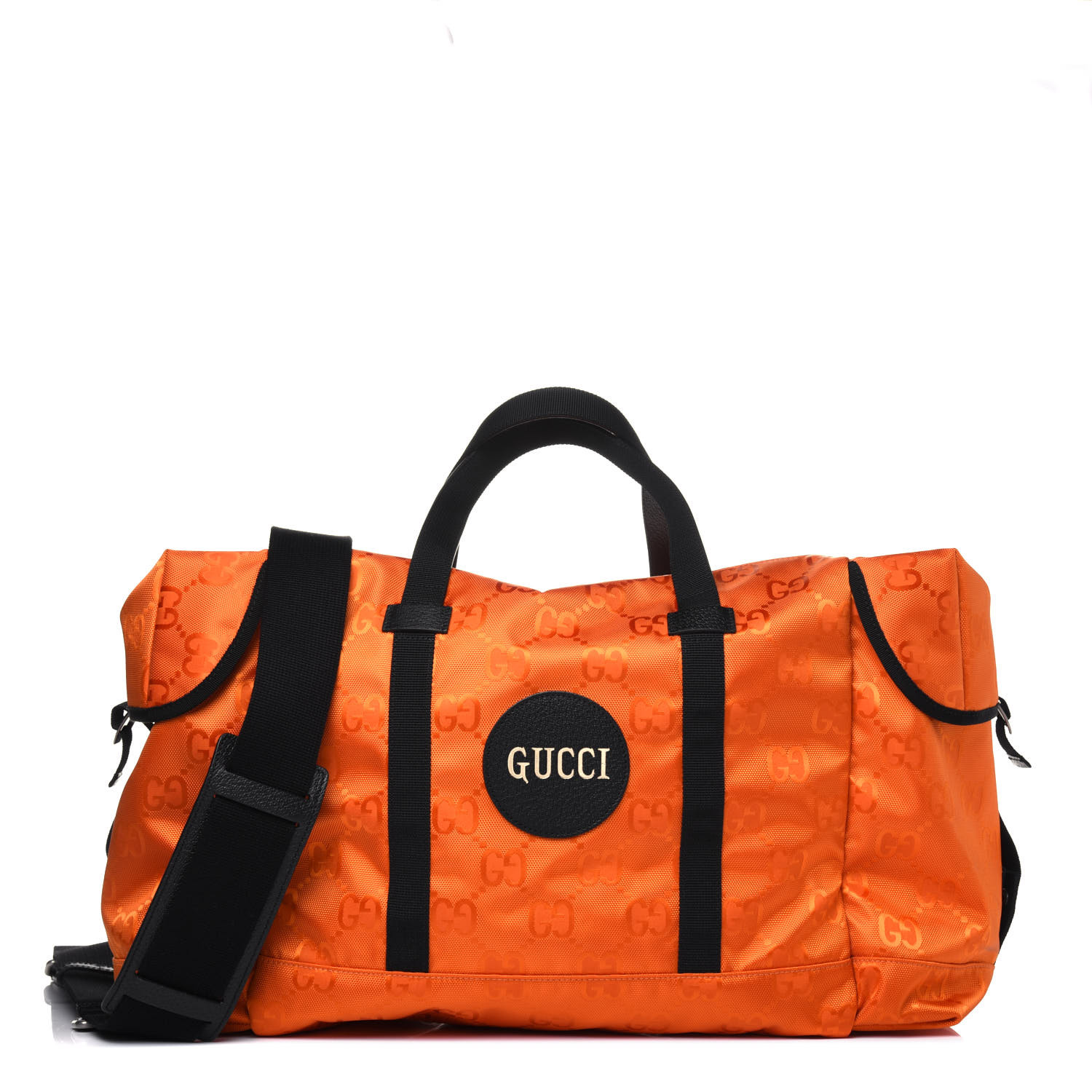 GUCCI Econyl Nylon Monogram Off The Grid Duffle Bag Orange | FASHIONPHILE