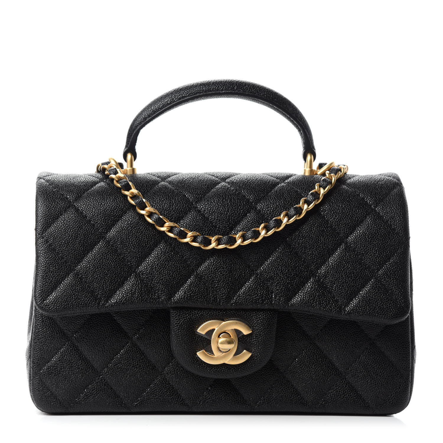 caviar quilted mini top handle rectangular flap black