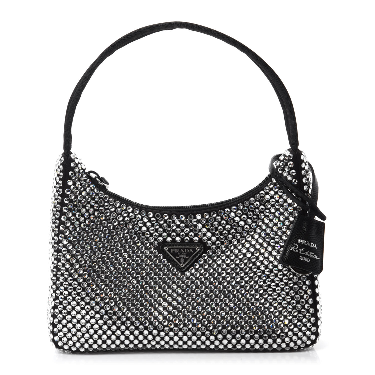 PRADA Satin Crystal Mini Re-Edition 2000 Bag Black 729283 | FASHIONPHILE