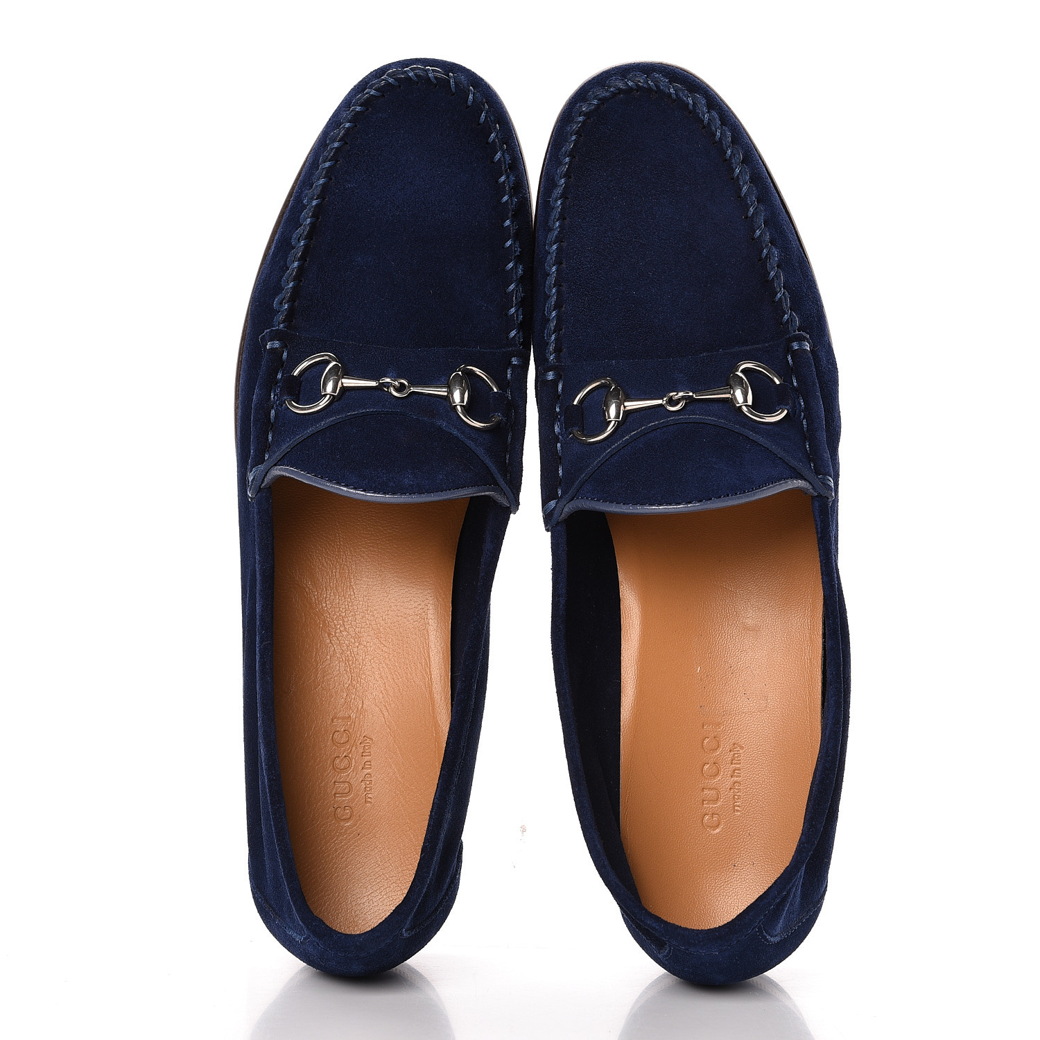GUCCI Suede Calfskin Womens Horsebit Loafers 37.5 Cobalt Blue 497701 ...