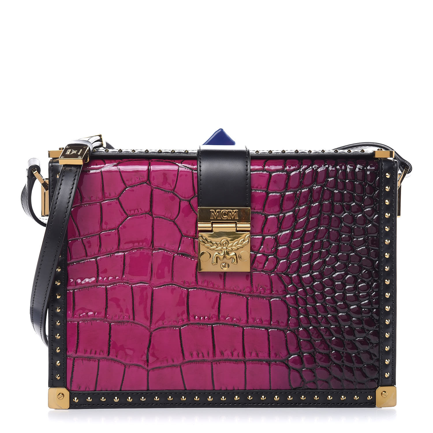 Mcm Calfskin Crocodile Embossed Mitte Degrade Kroko Shoulder Bag Purple