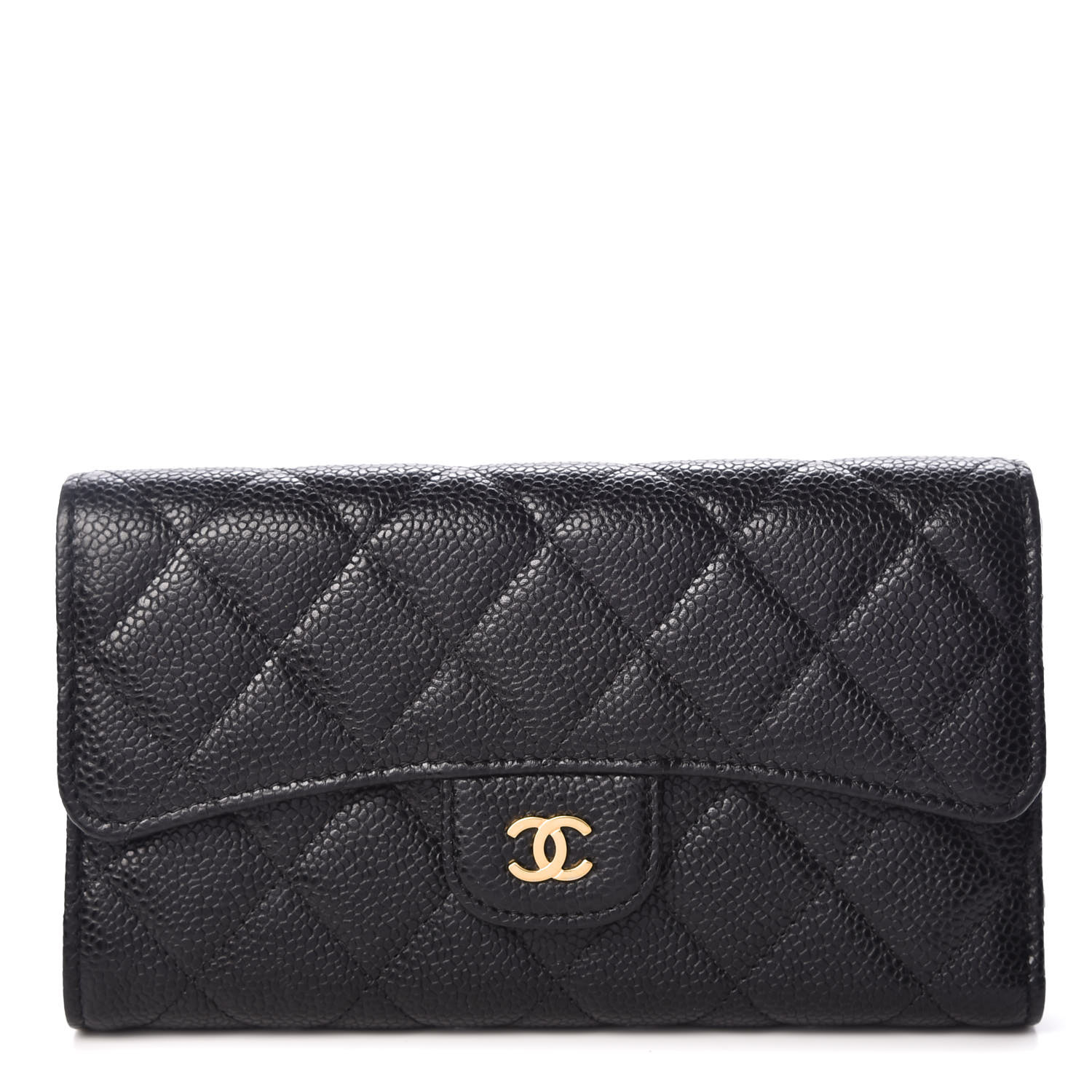 CHANEL Caviar Quilted Long Flap Wallet Black 403821