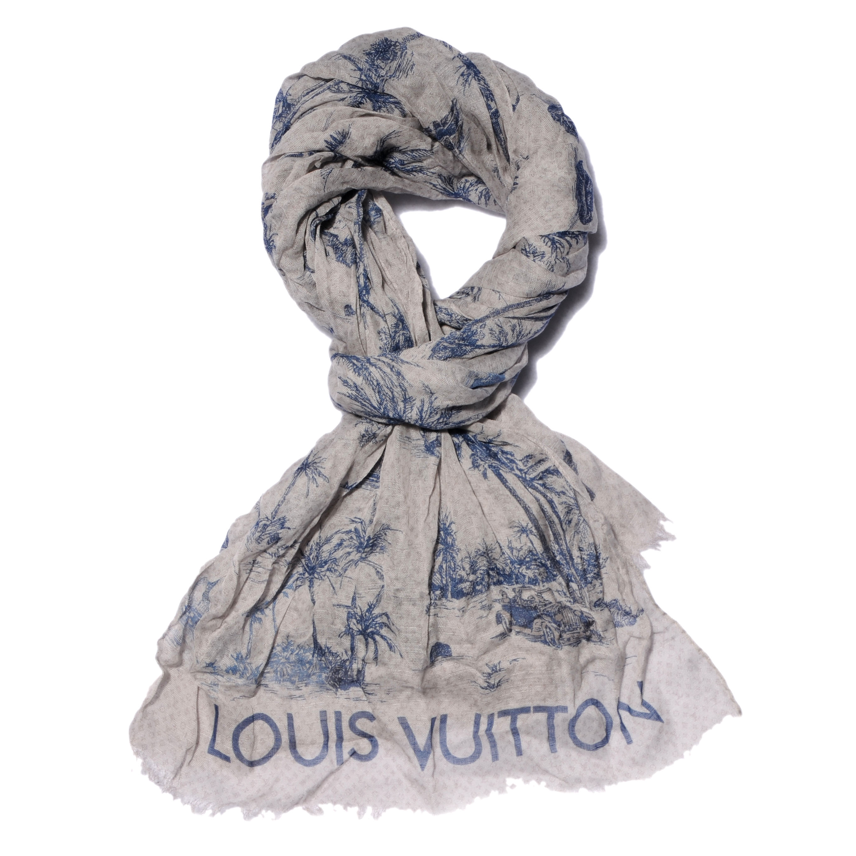 LOUIS VUITTON Cotton Linen Toile Etole De Louis Pareo Blue 60956