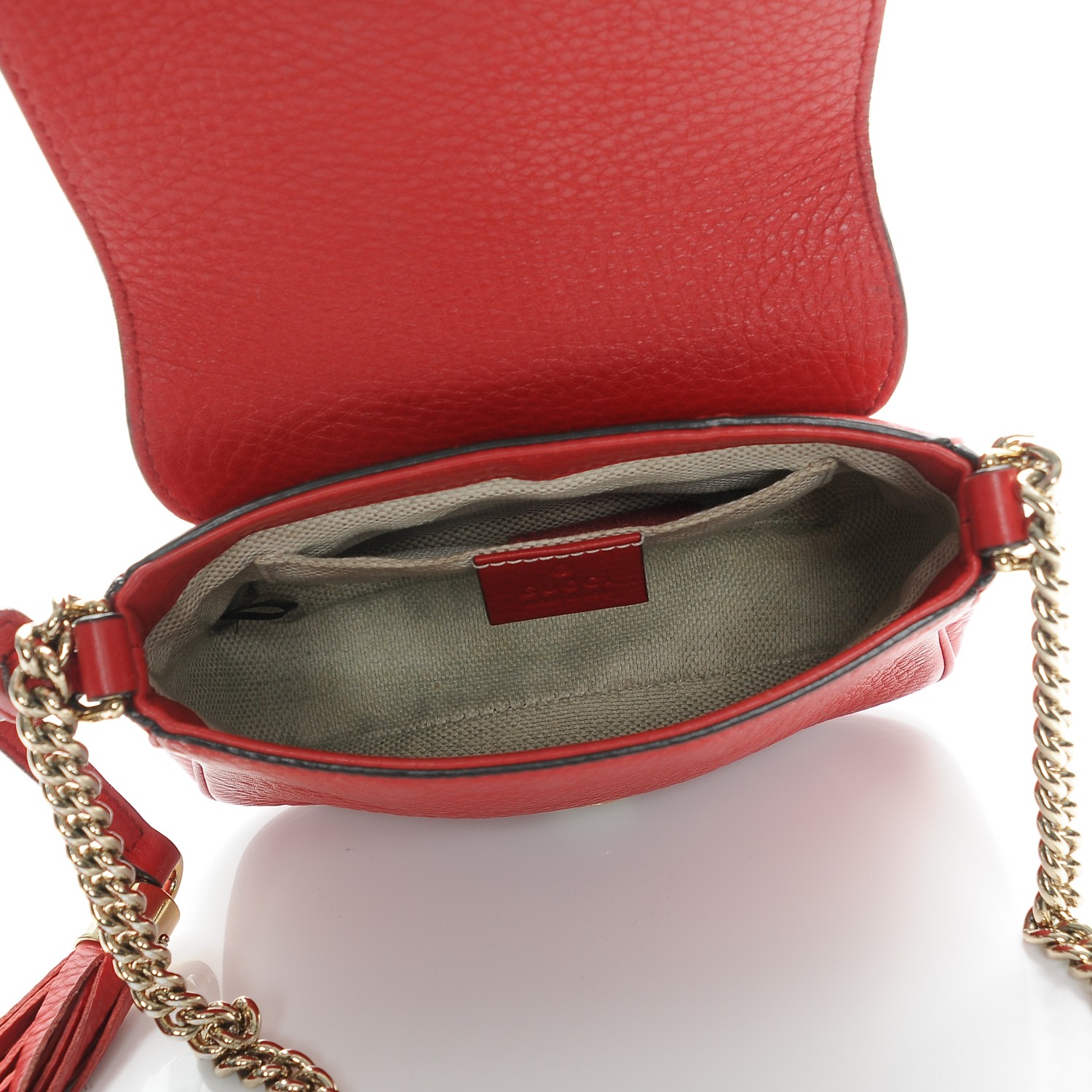 GUCCI Pebbled Calfskin Small Soho Chain Shoulder Bag Red 221253
