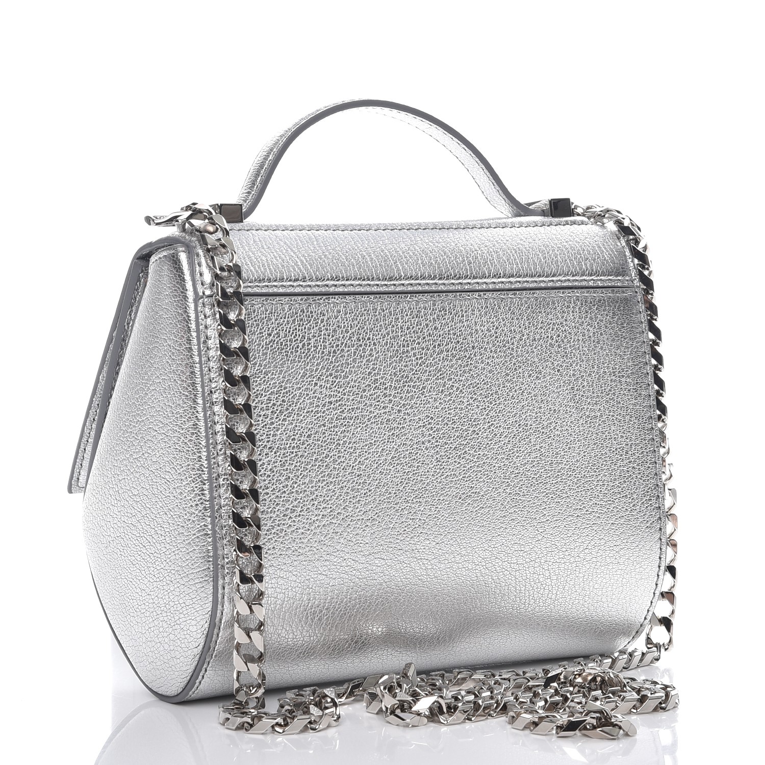 GIVENCHY Metallic Calfskin Mini Pandora Box Chain Crossbody Bag Silver 230276