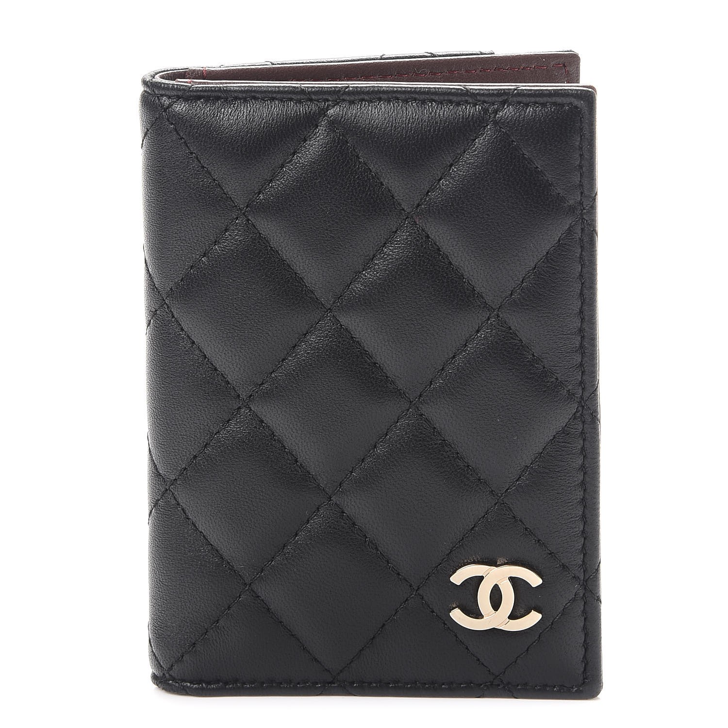 CHANEL Lambskin Quilted Card Holder Wallet Black 267461