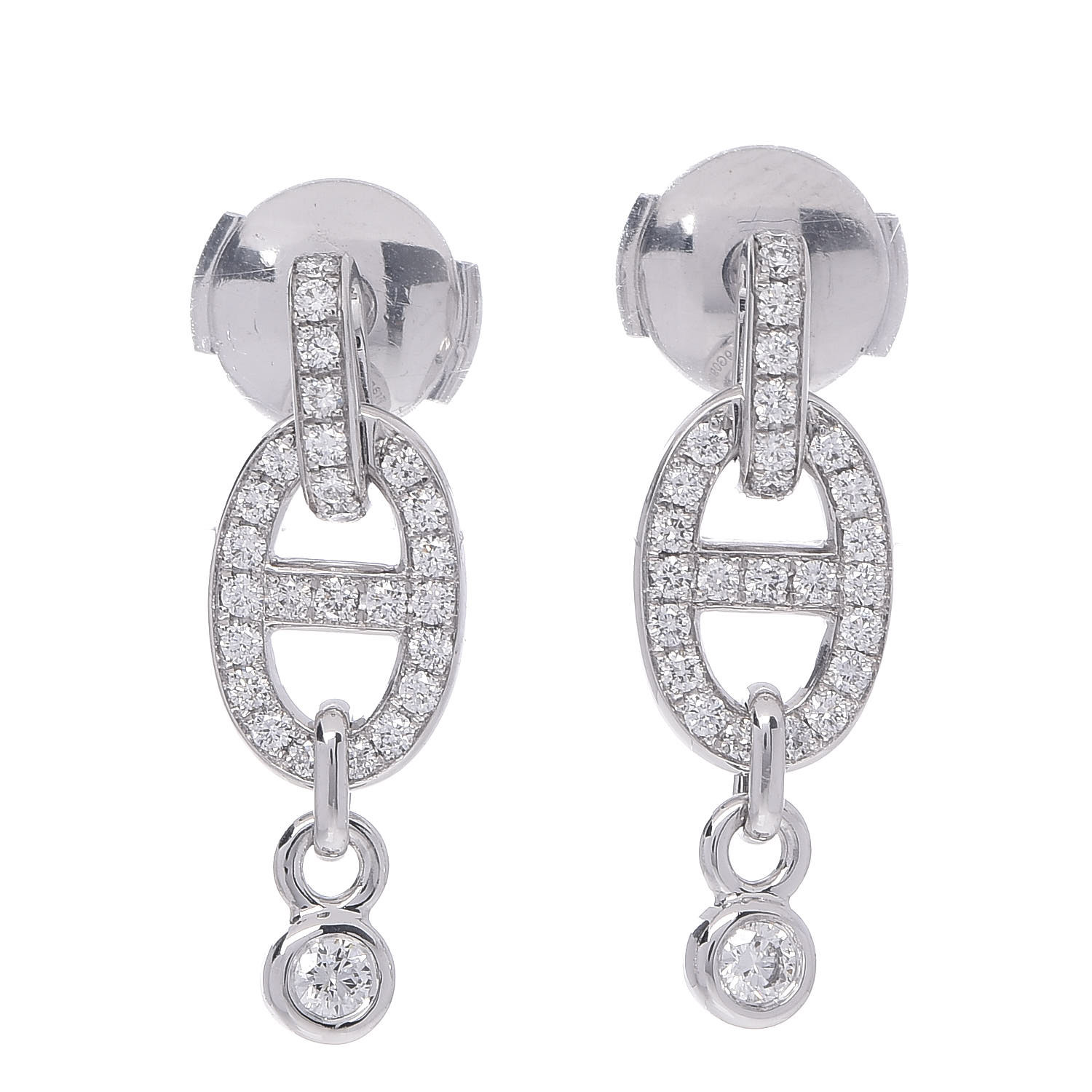 HERMES 18K White Gold Diamond PM Chaine D'Ancre Enchainee Earrings 444016