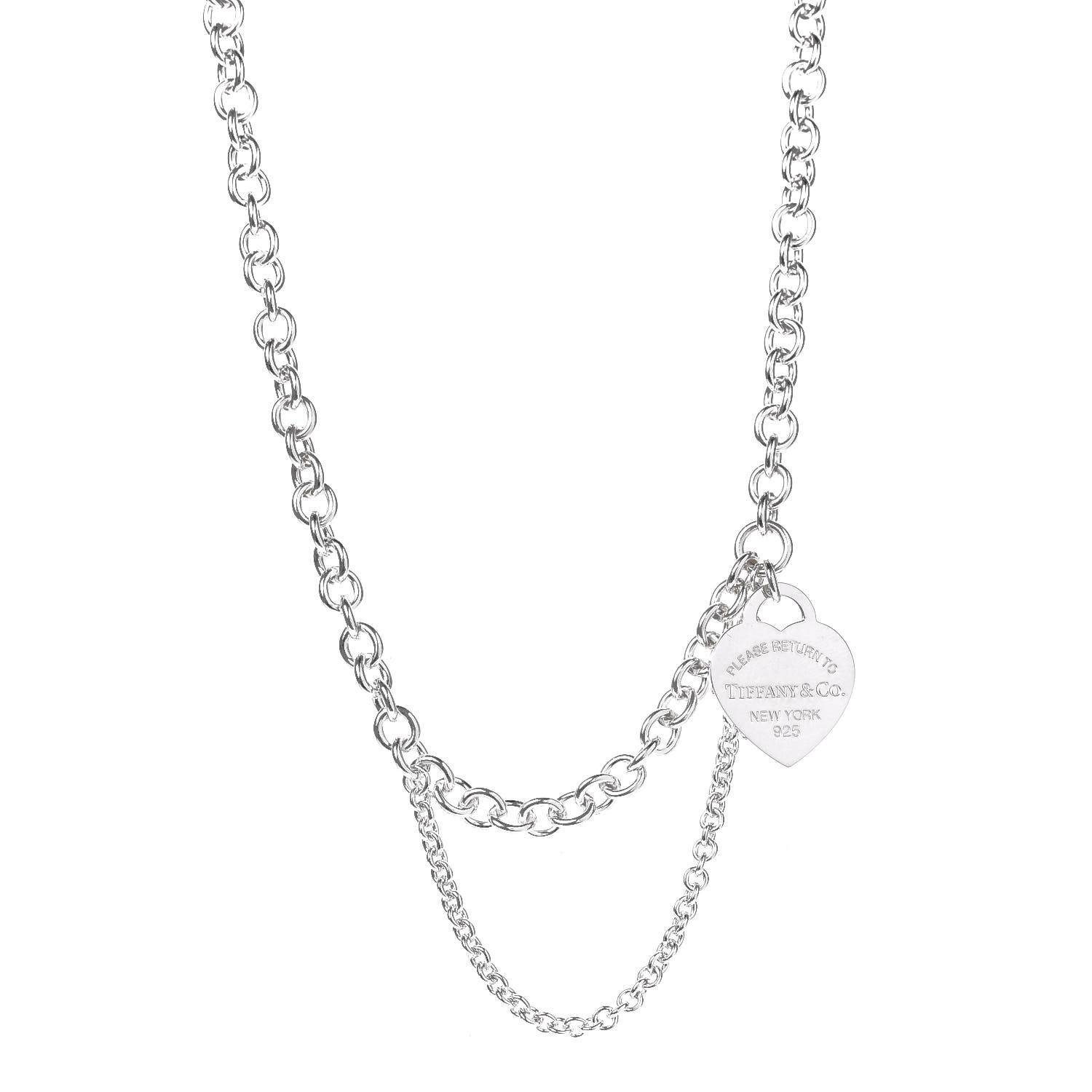 Tiffany Double Chain Heart Tag Necklace 