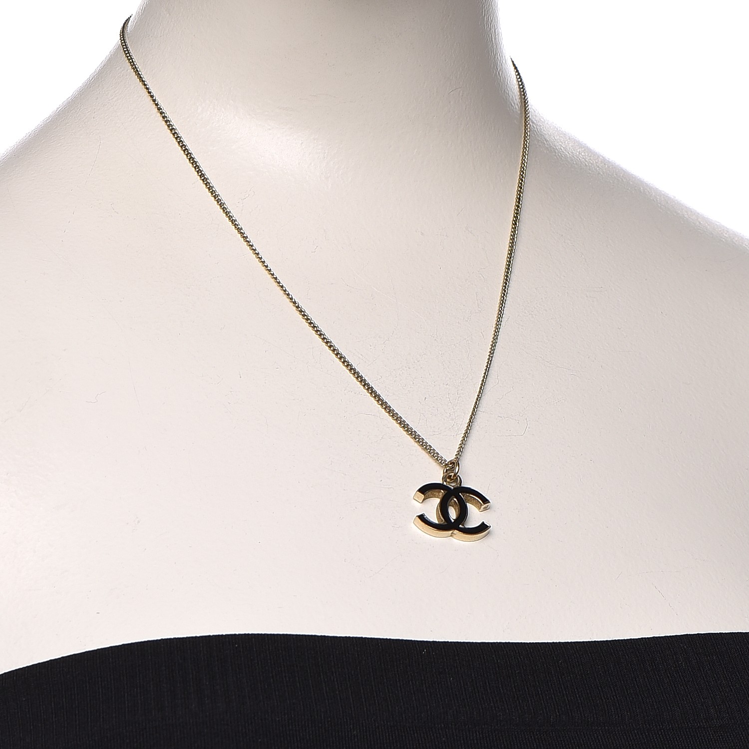 CHANEL Enamel CC Pendant Necklace Black Gold 285248