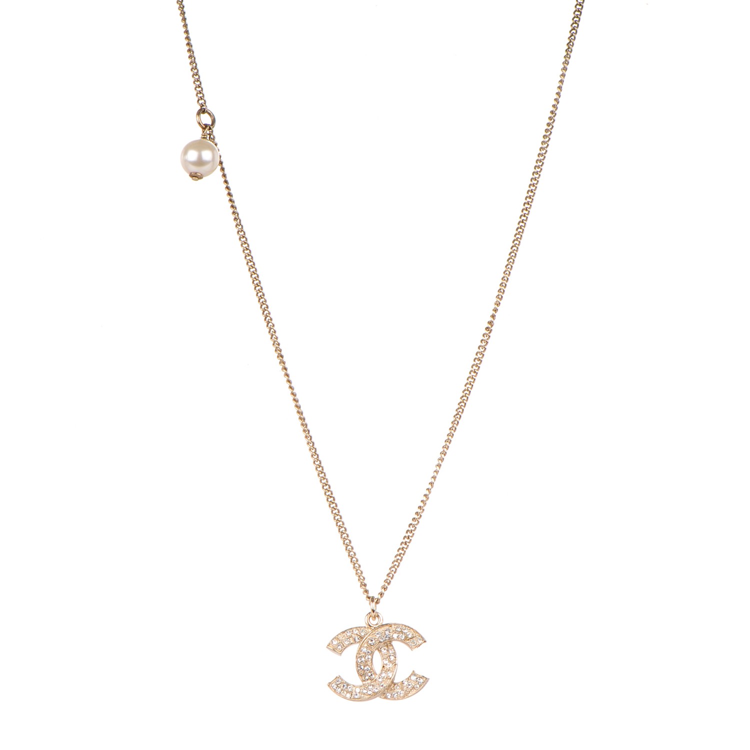 CHANEL Crystal CC Pearl Necklace Gold 171564