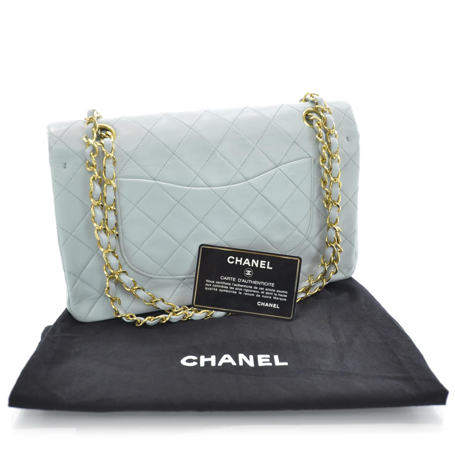 CHANEL Lambskin Quilted Medium Double Flap Light Blue 29872