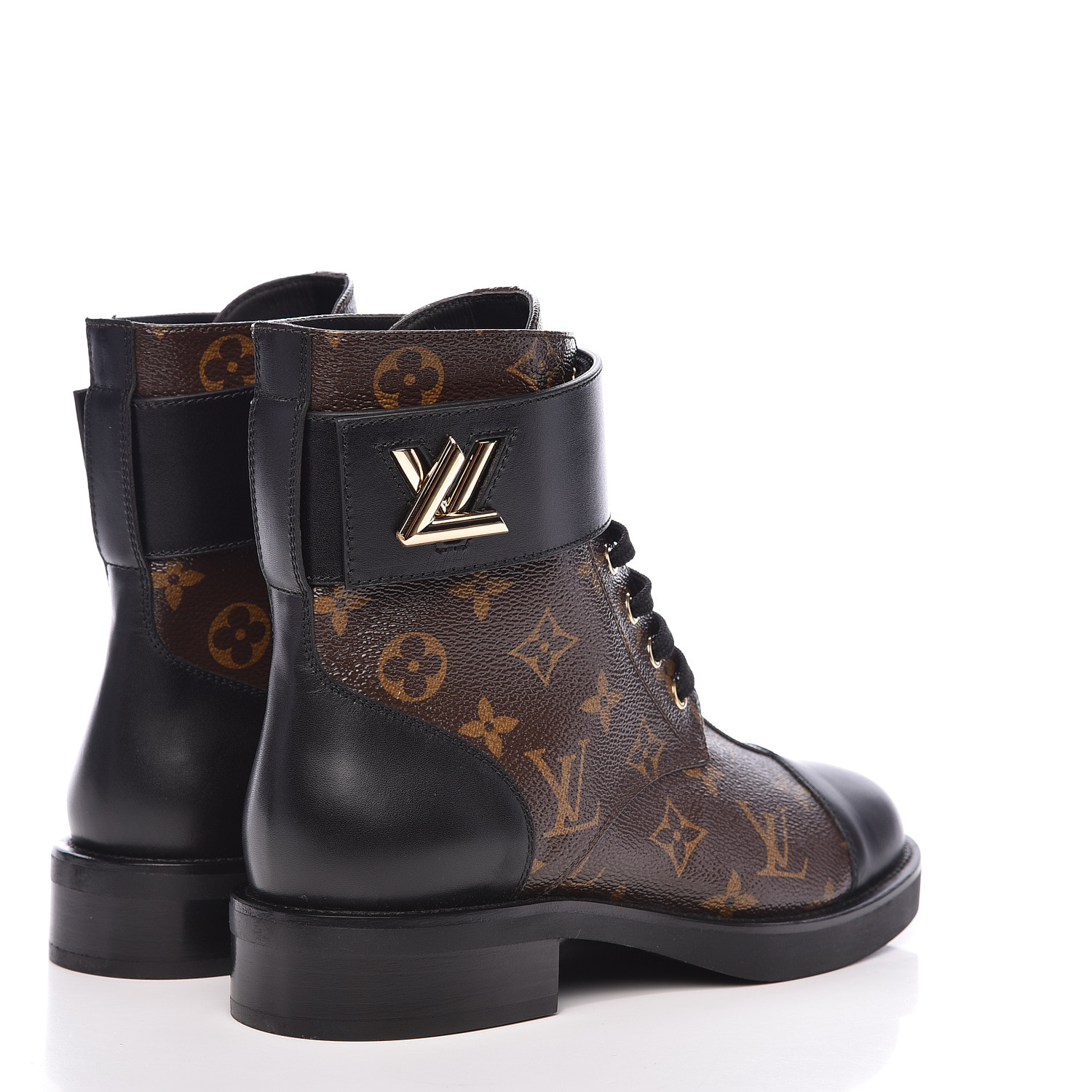 LOUIS VUITTON Monogram Calfskin Wonderland Flat Ranger Boots 38 Black 514320