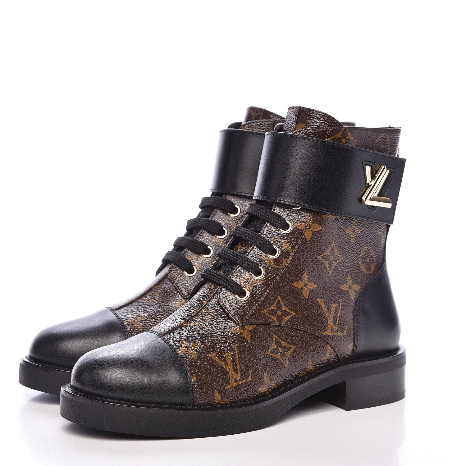 LOUIS VUITTON Monogram Calfskin Wonderland Flat Ranger Boots 38 Black 514320