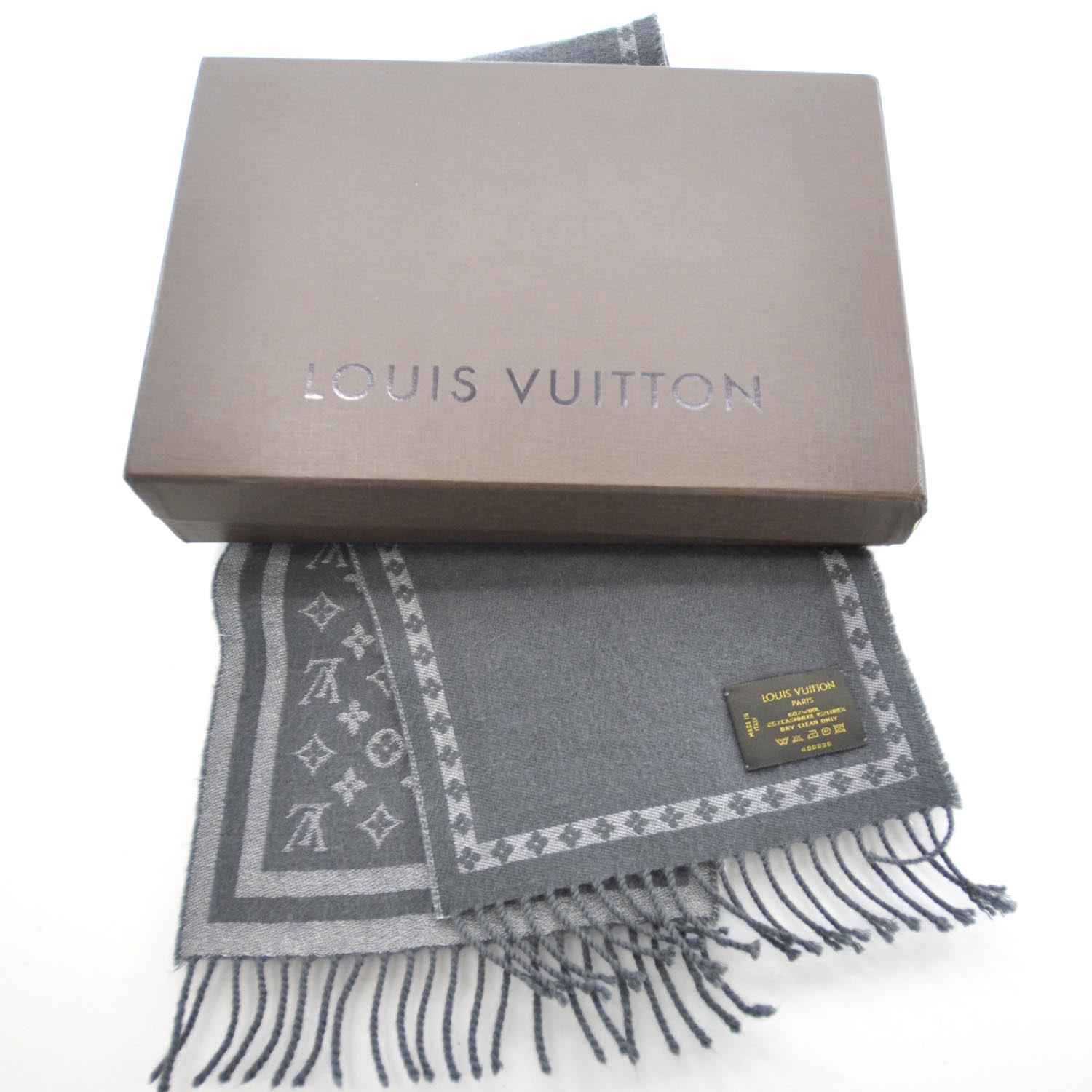LOUIS VUITTON Cashmere Wool Monogram Winter Scarf Gray 32478