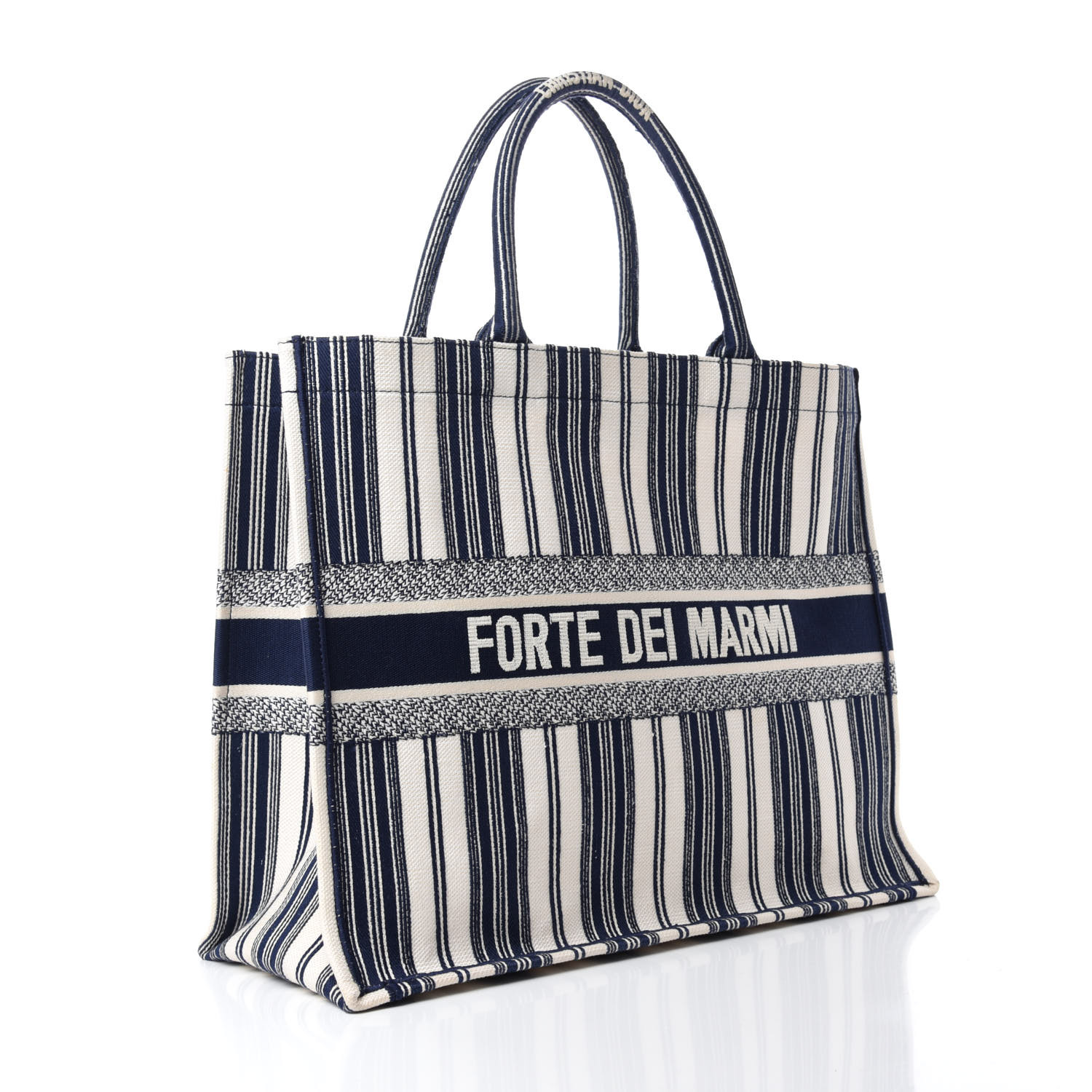 CHRISTIAN DIOR Canvas Embroidered Striped Book Tote Blue 776049 ...