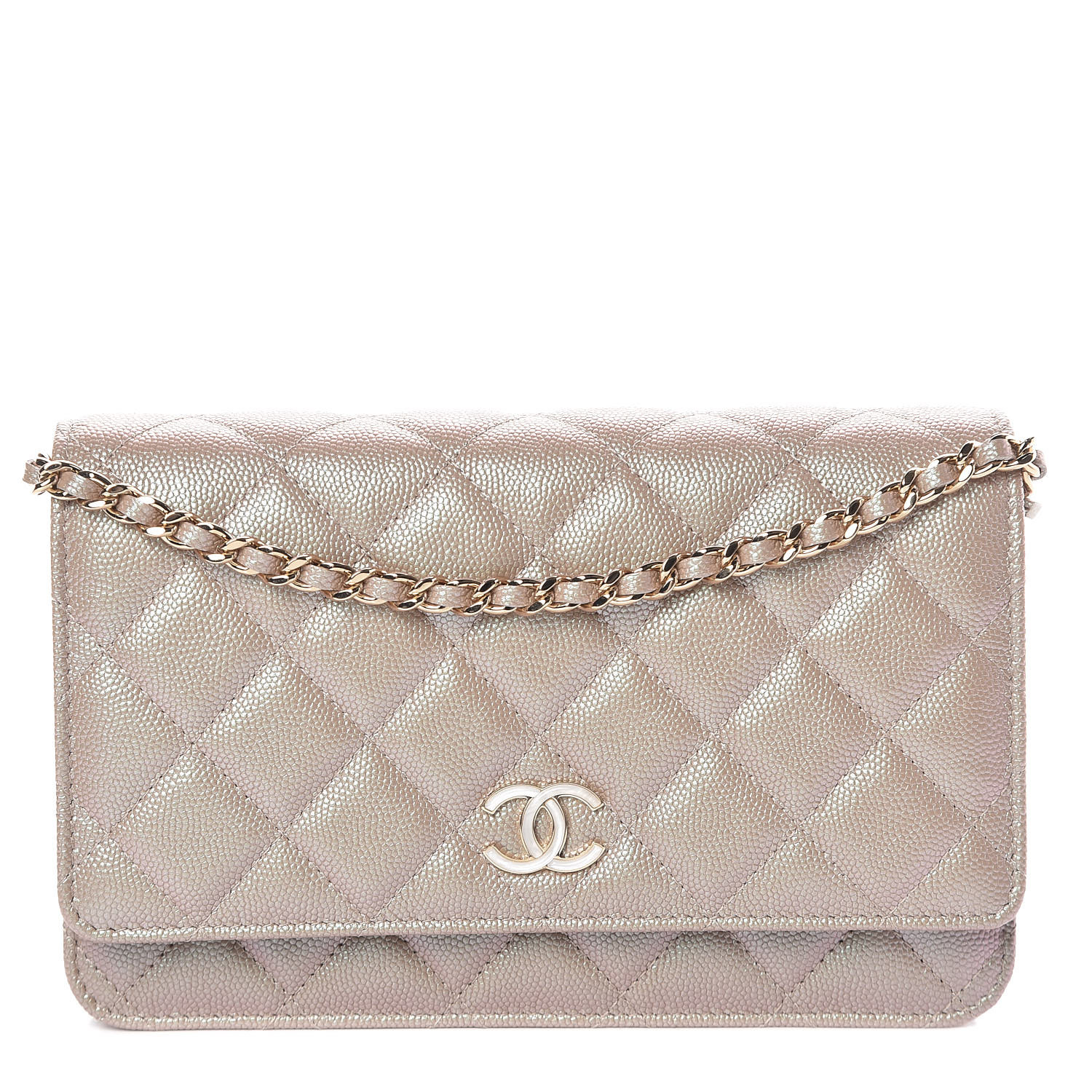 CHANEL Iridescent Caviar Quilted Wallet On Chain WOC Beige 433018