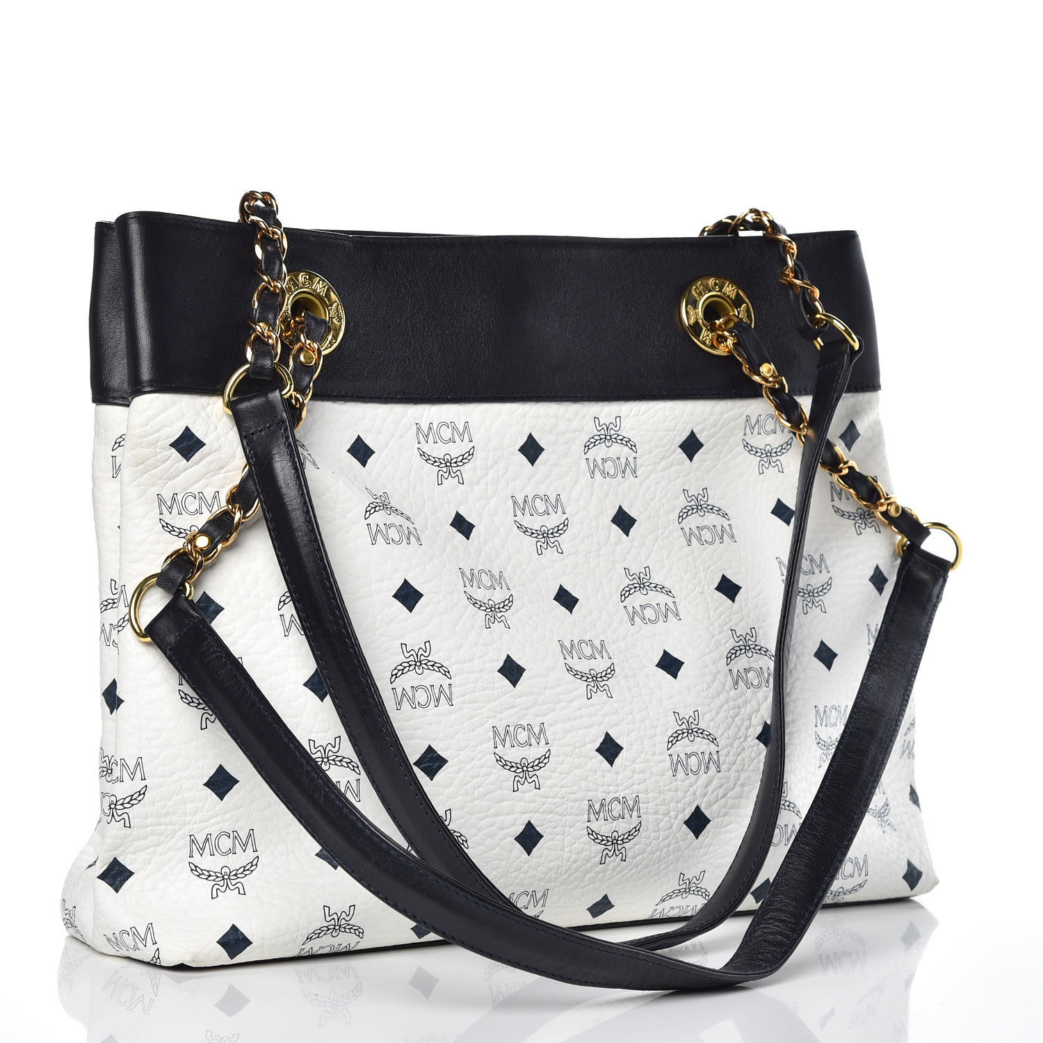 mcm black and white purse