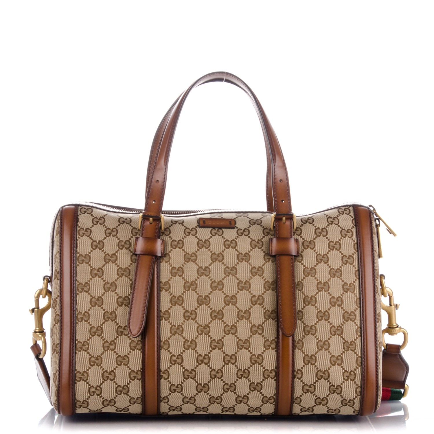 GUCCI Monogram Original GG Lady Web Medium Boston Bag Brown 173916