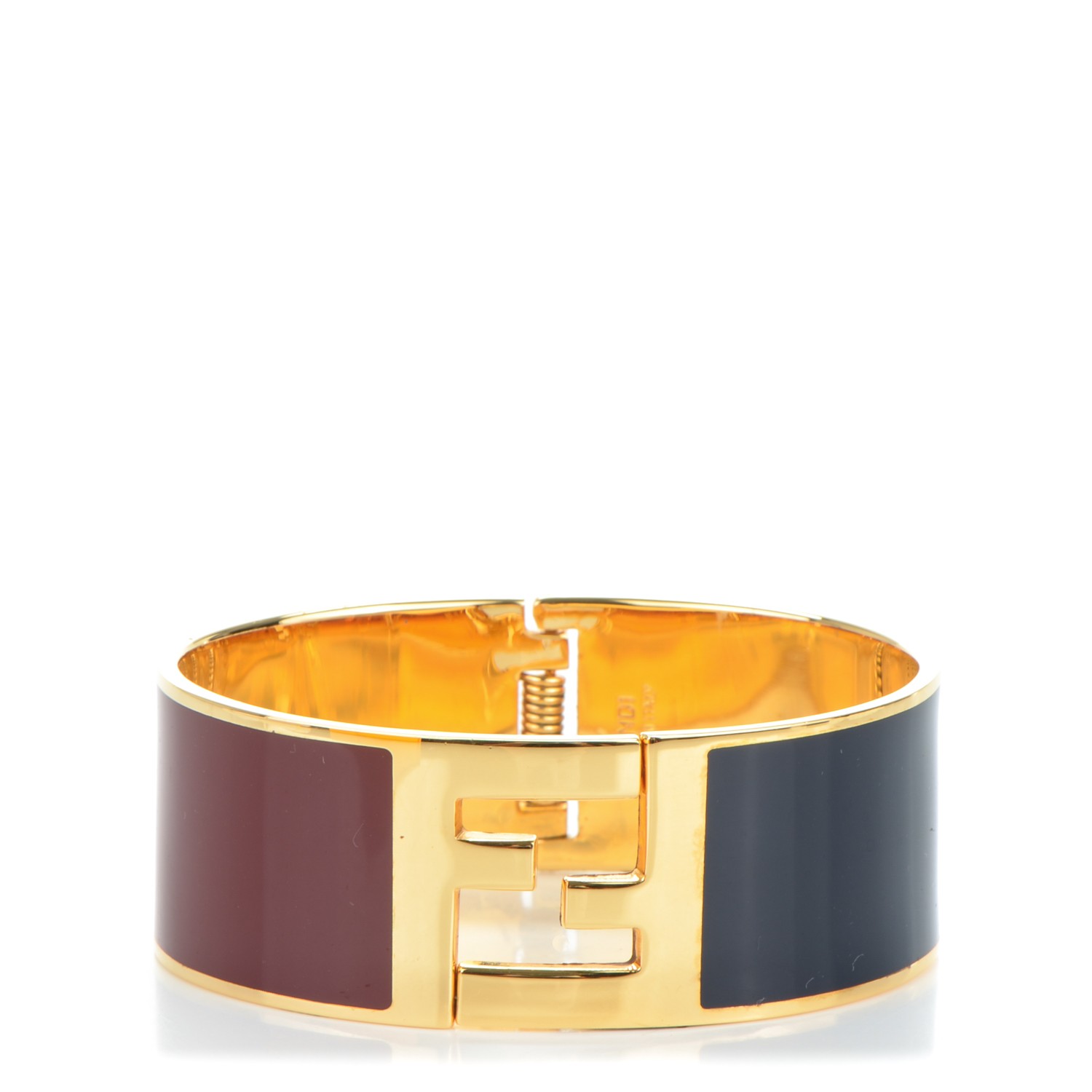 FENDI Enamel Fendista Large Bracelet Gold Navy Rosso 169331 | FASHIONPHILE