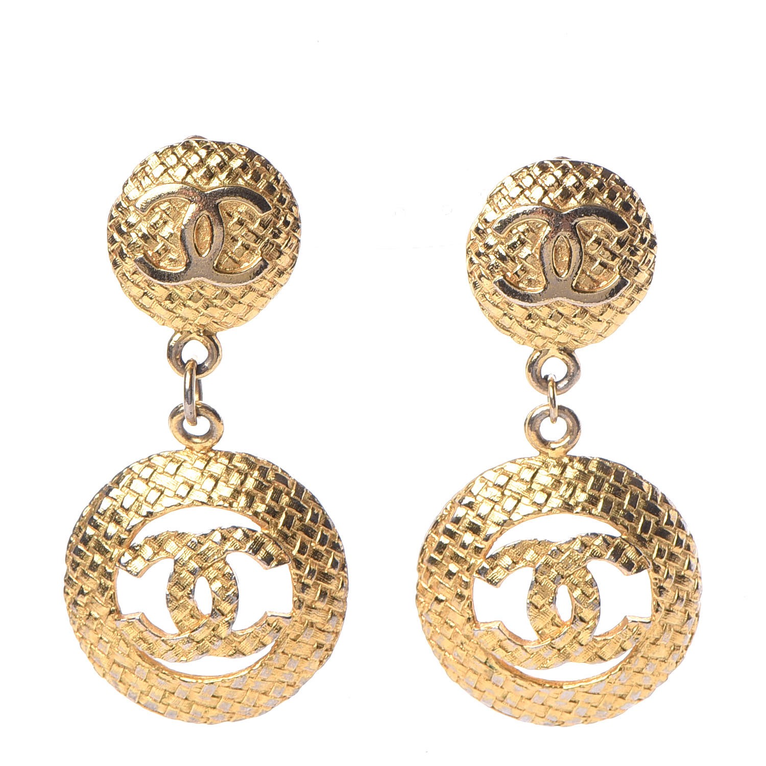 CHANEL CC Woven Clip On Drop Earrings Gold 314517