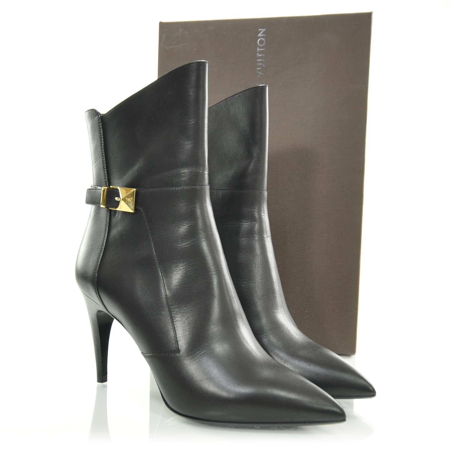 LOUIS VUITTON Leather Black High Heel Ankle Boots 38 28281