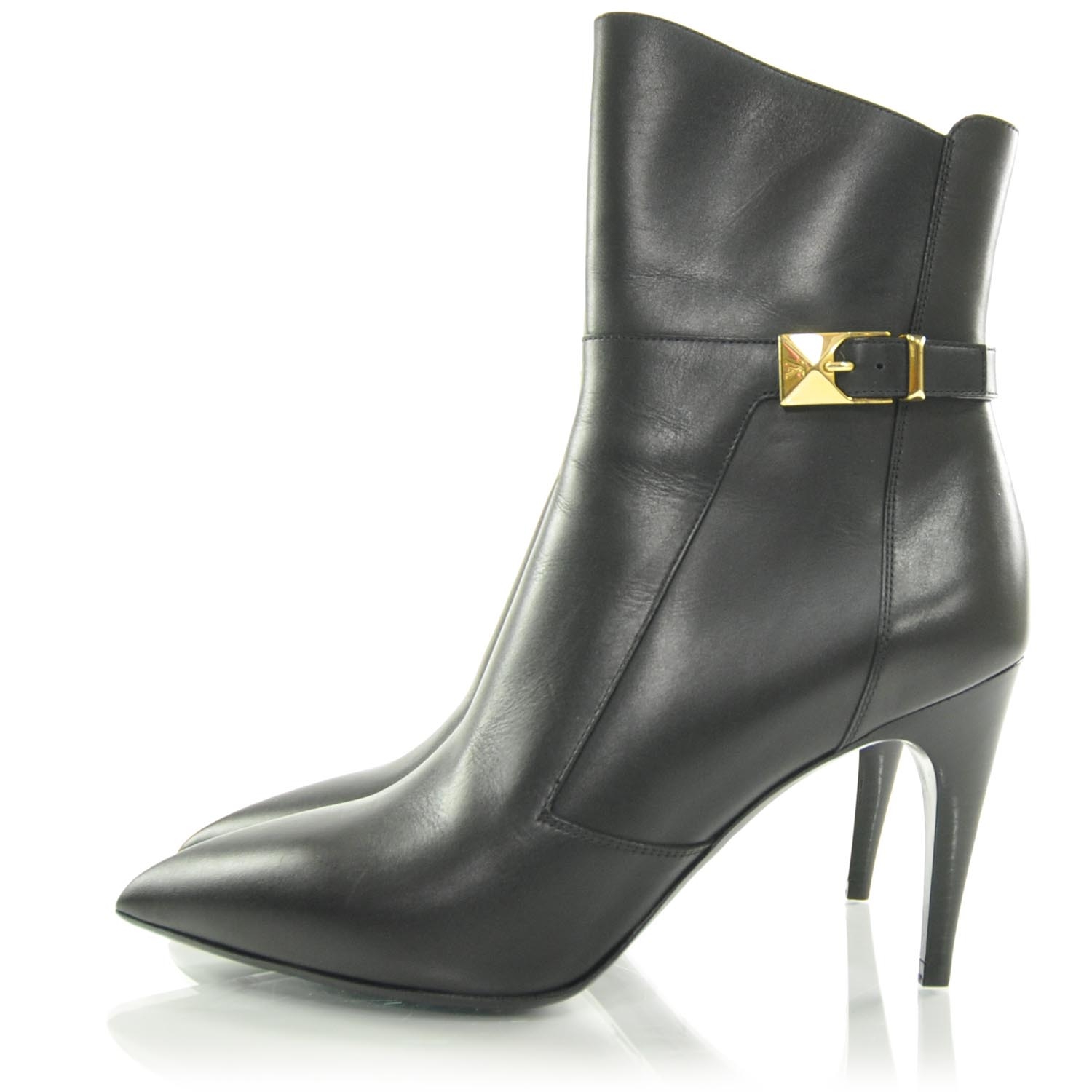 LOUIS VUITTON Leather Black High Heel Ankle Boots 38 28281