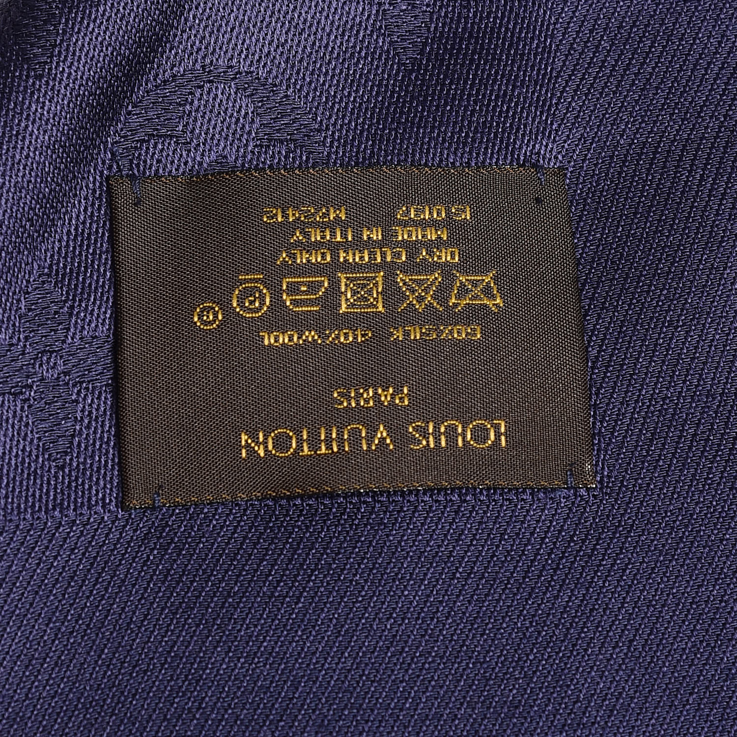 LOUIS VUITTON Silk Wool Monogram Shawl Night Blue 420500