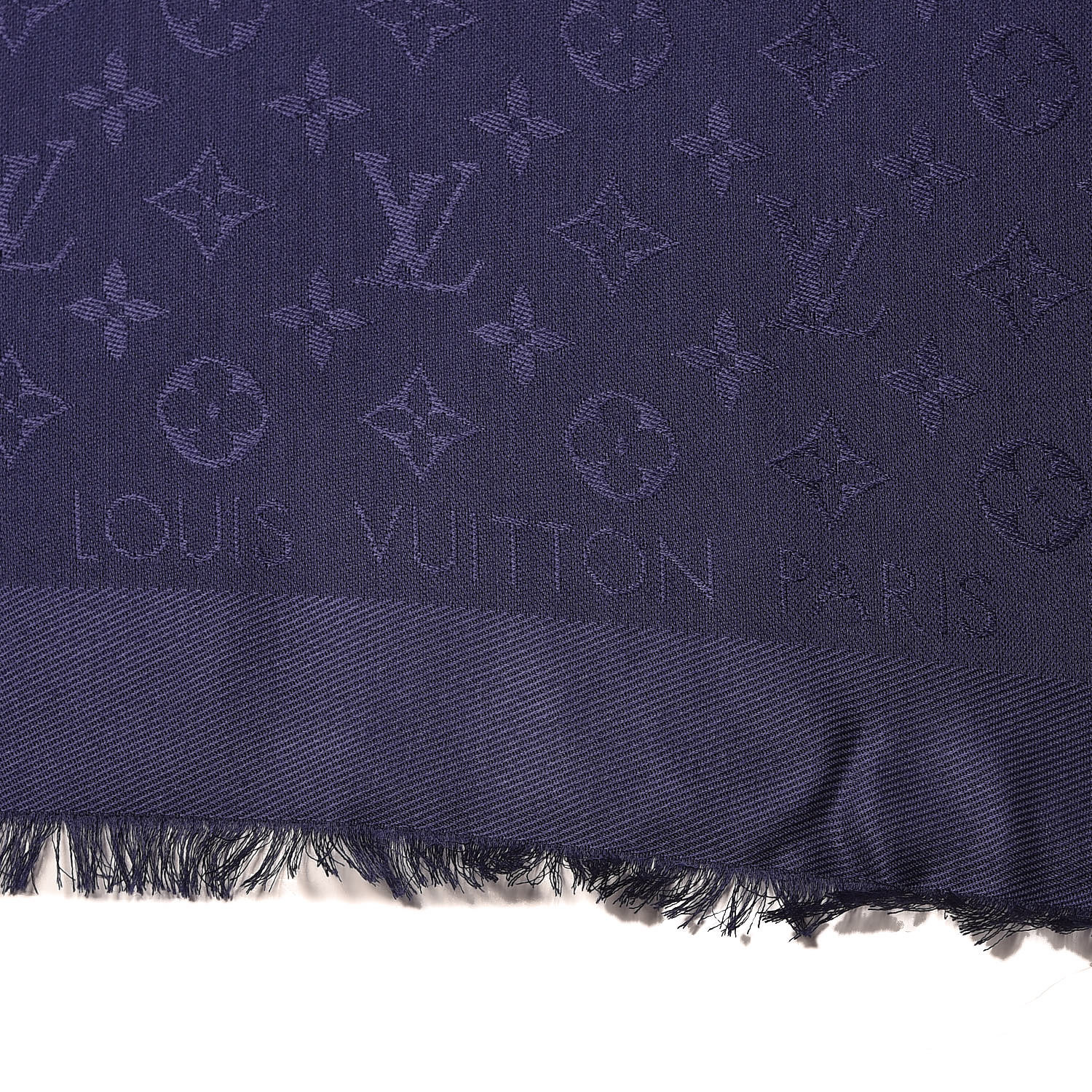 LOUIS VUITTON Silk Wool Monogram Shawl Night Blue 420500
