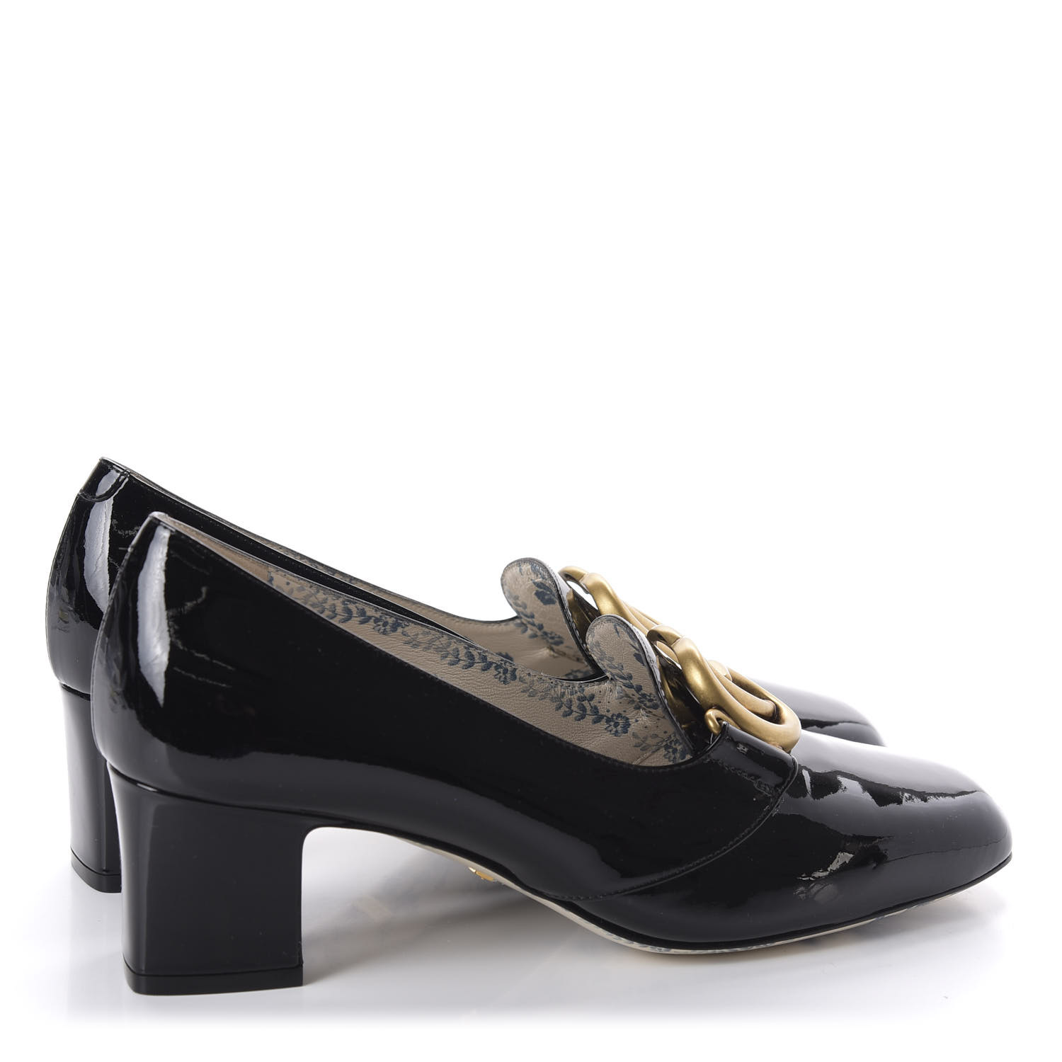 GUCCI Patent GG Marmont Mid Heel Loafer Pumps 38 Black 624539 ...