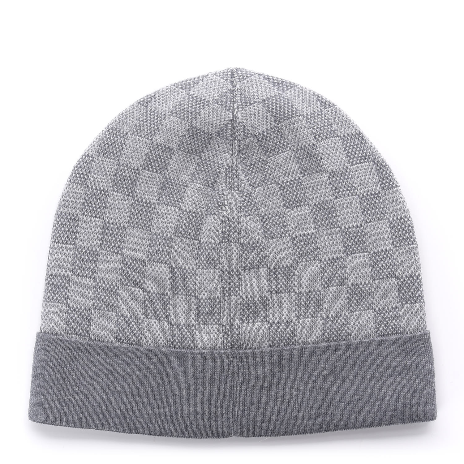 LOUIS VUITTON Wool Petit Damier Beanie Hat Grey 624960
