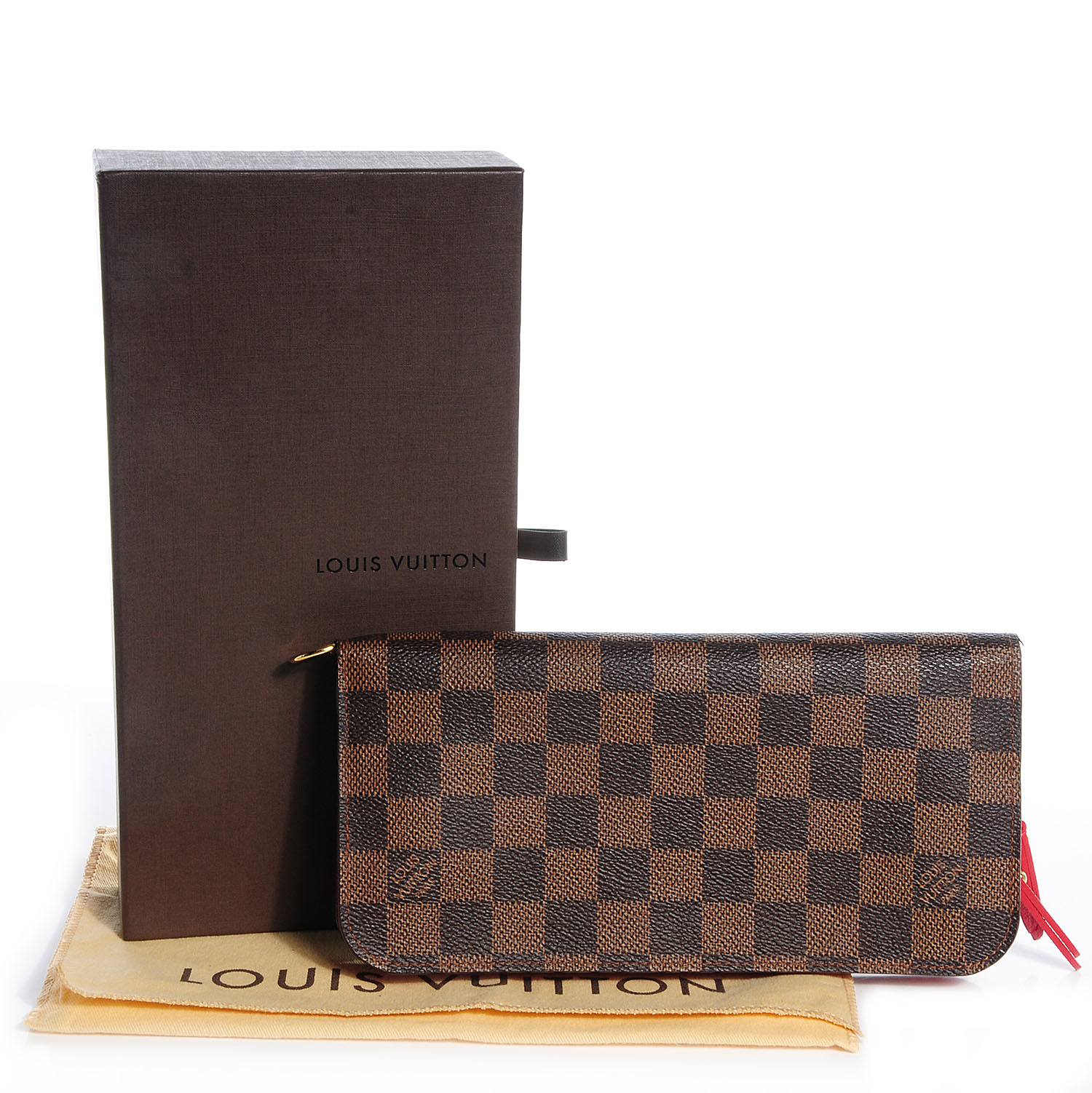Authentic Louis Vuitton Long Brown Zip wallet Damier Ebene